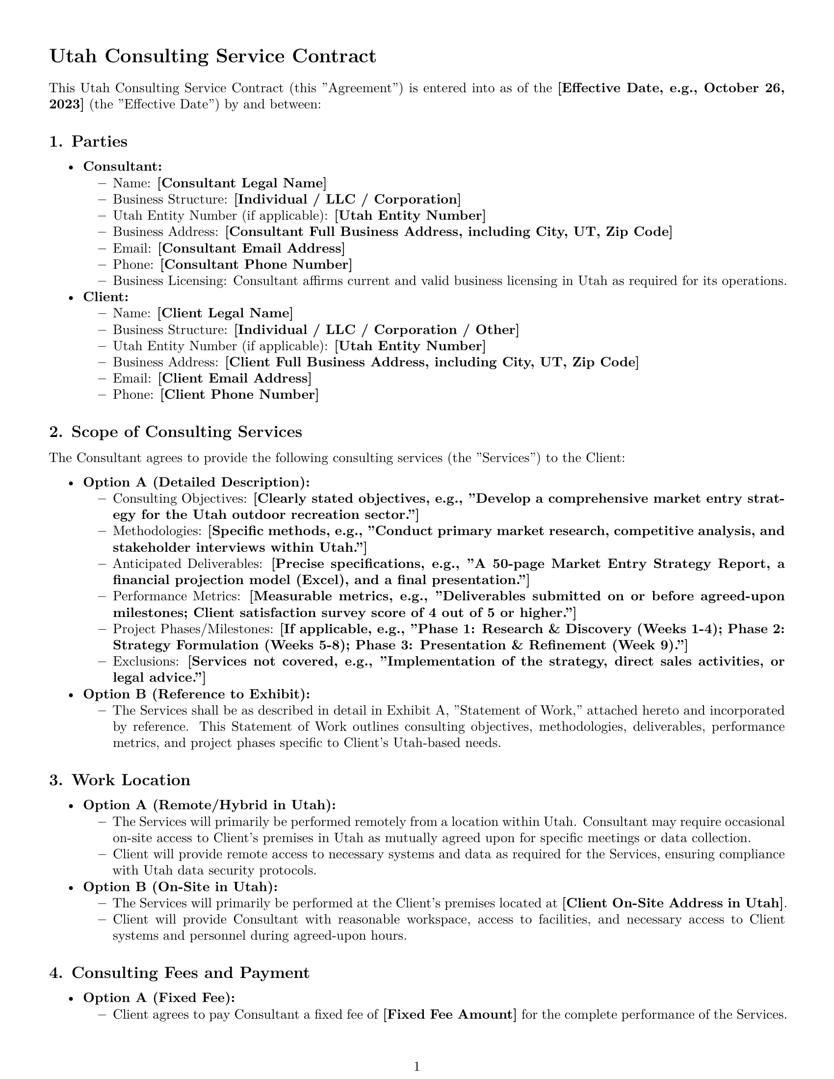 Preview page 1 of Pro Utah consulting service contract template