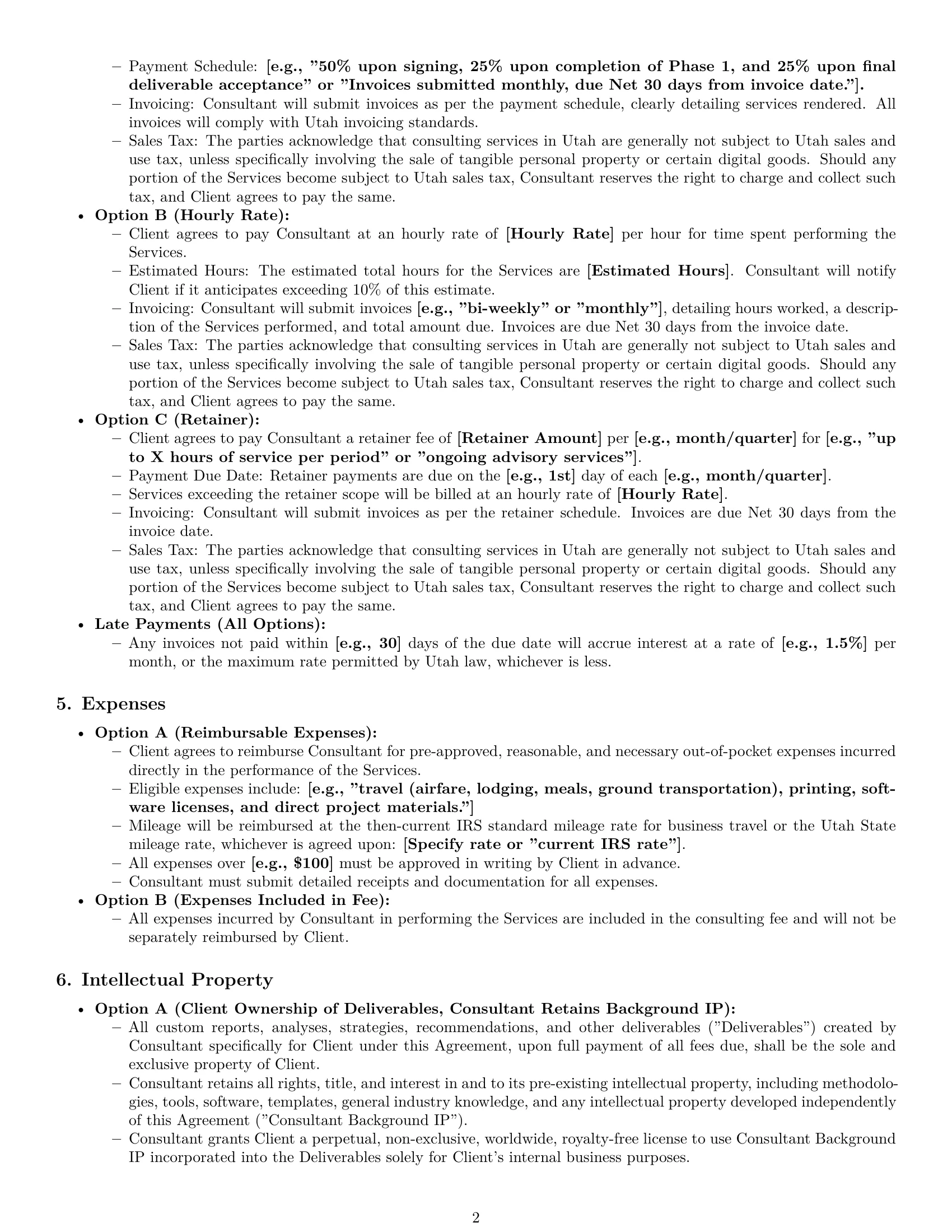 Preview page 2 of Pro Utah consulting service contract template