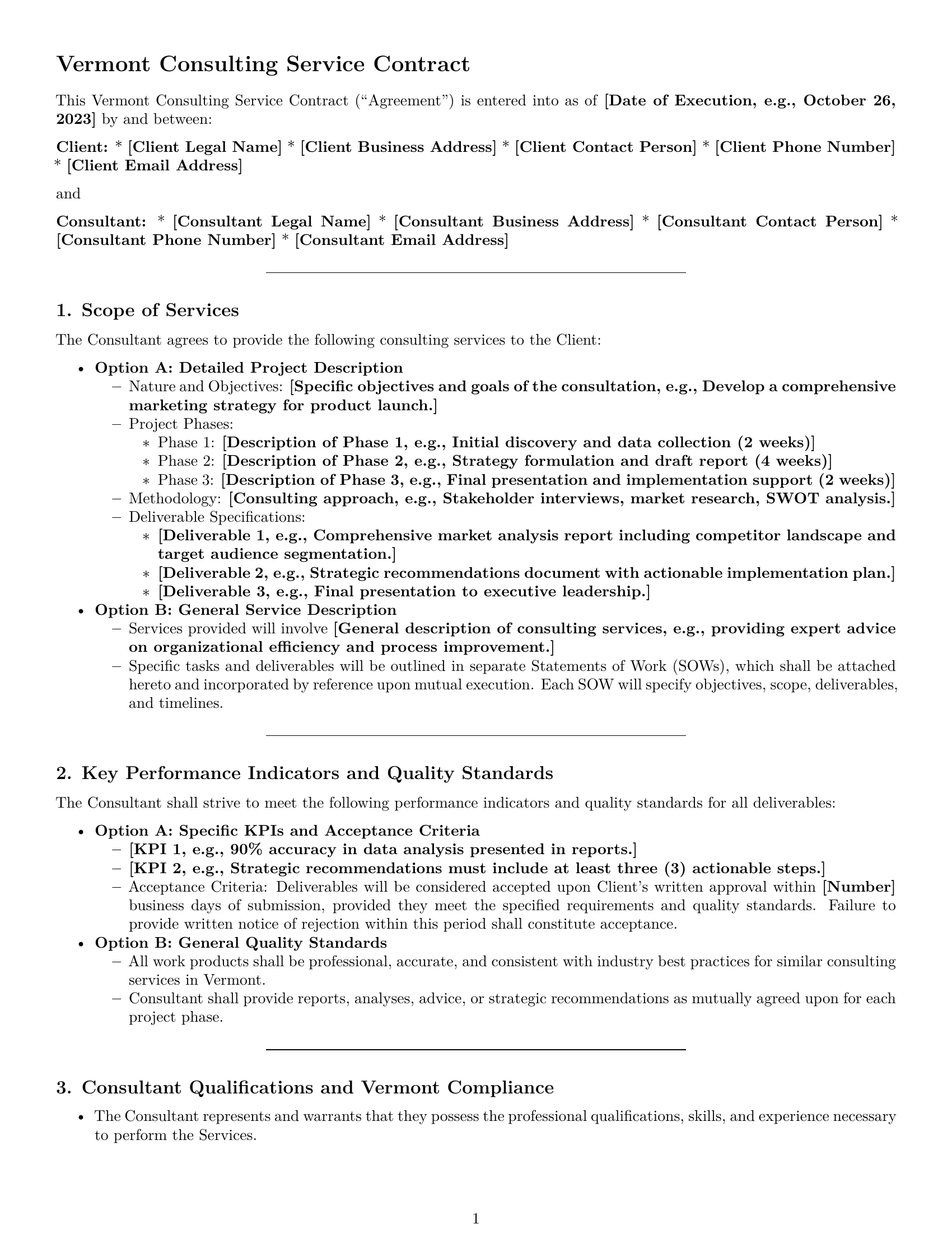 Preview page 1 of Pro Vermont consulting service contract template