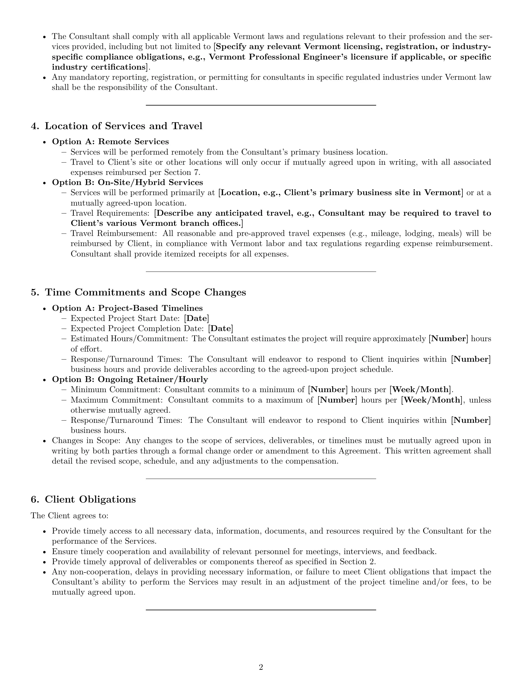 Preview page 2 of Pro Vermont consulting service contract template
