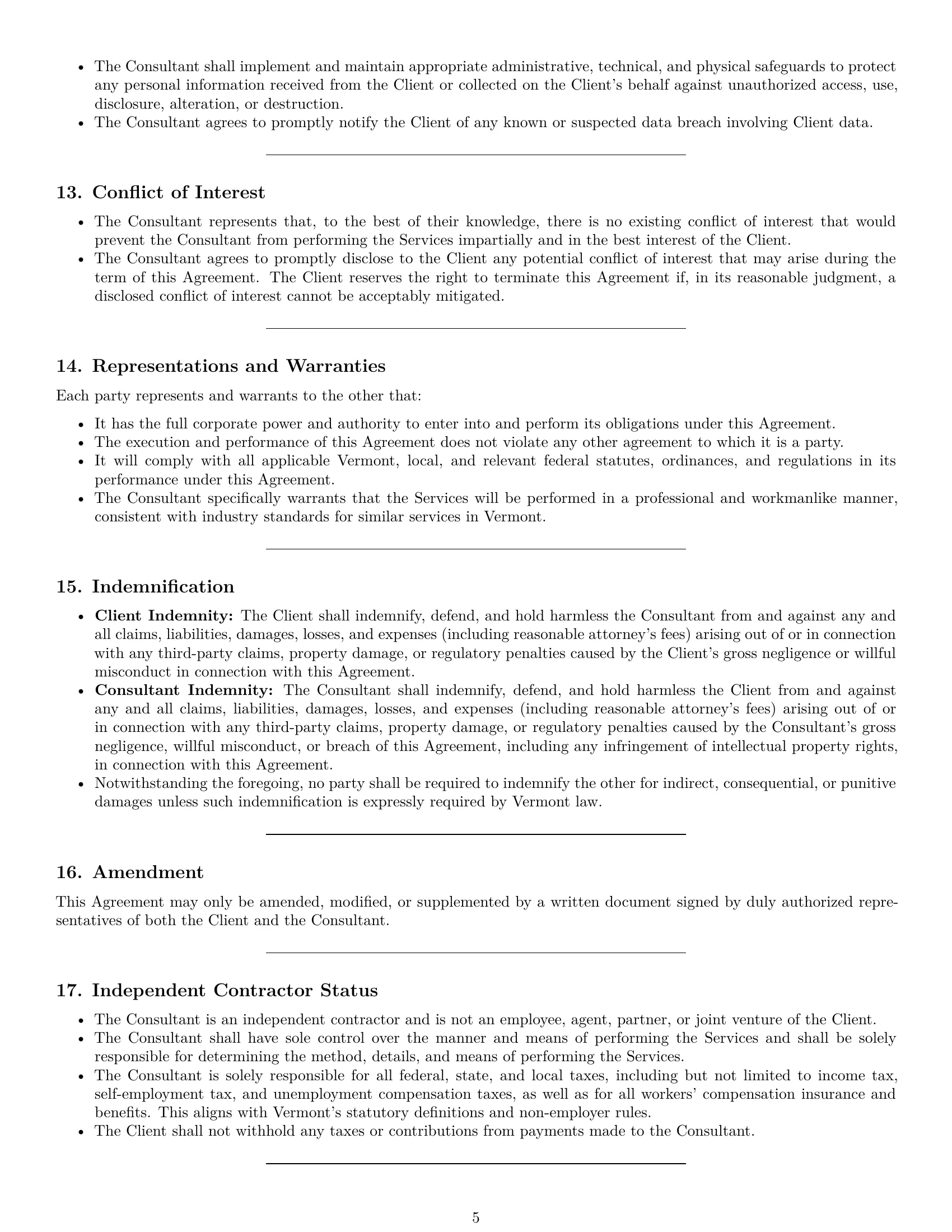 Preview page 5 of Pro Vermont consulting service contract template