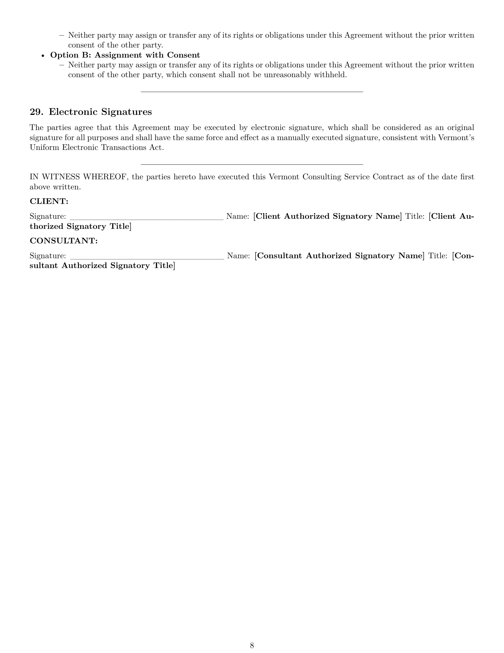 Preview page 8 of Pro Vermont consulting service contract template