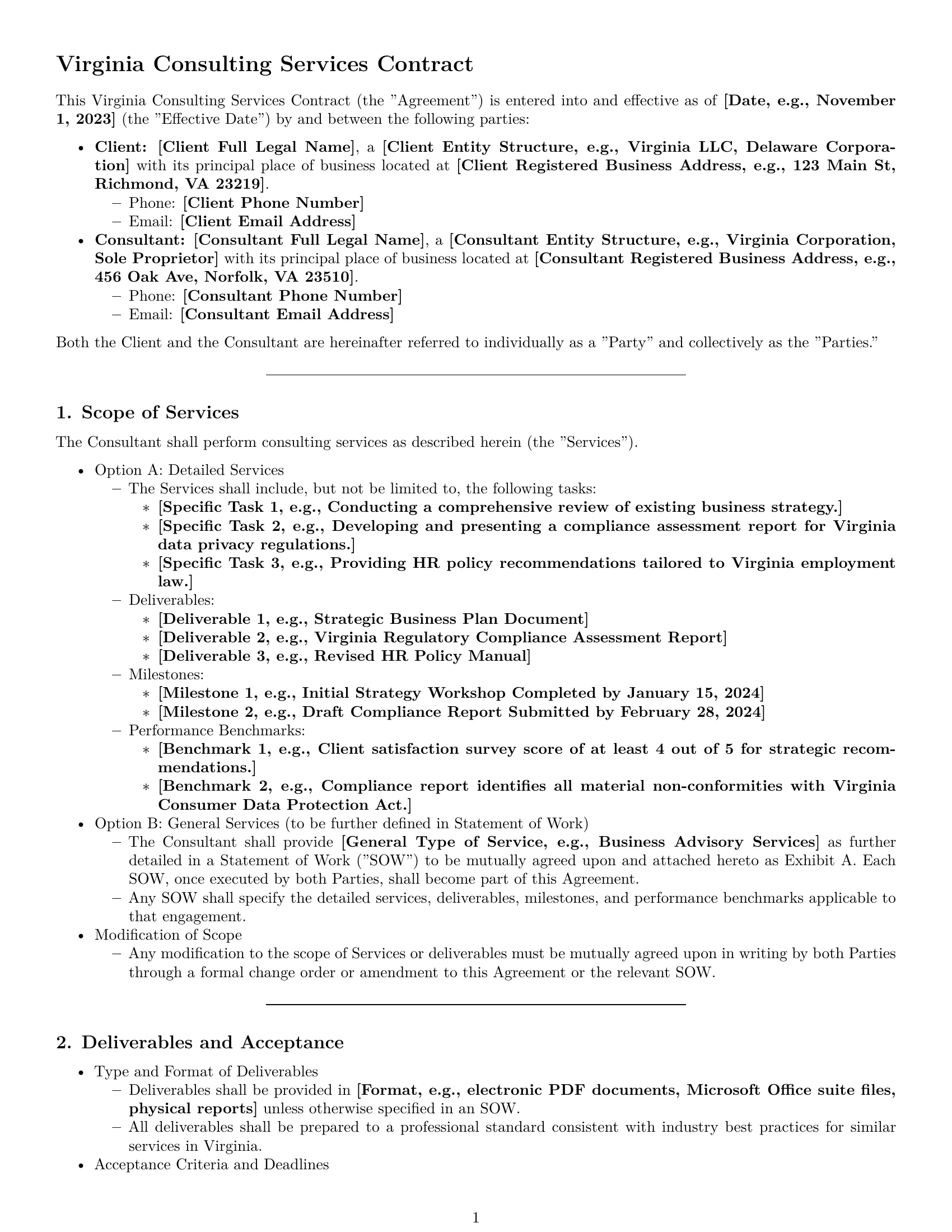 Preview page 1 of Pro Virginia consulting service contract template