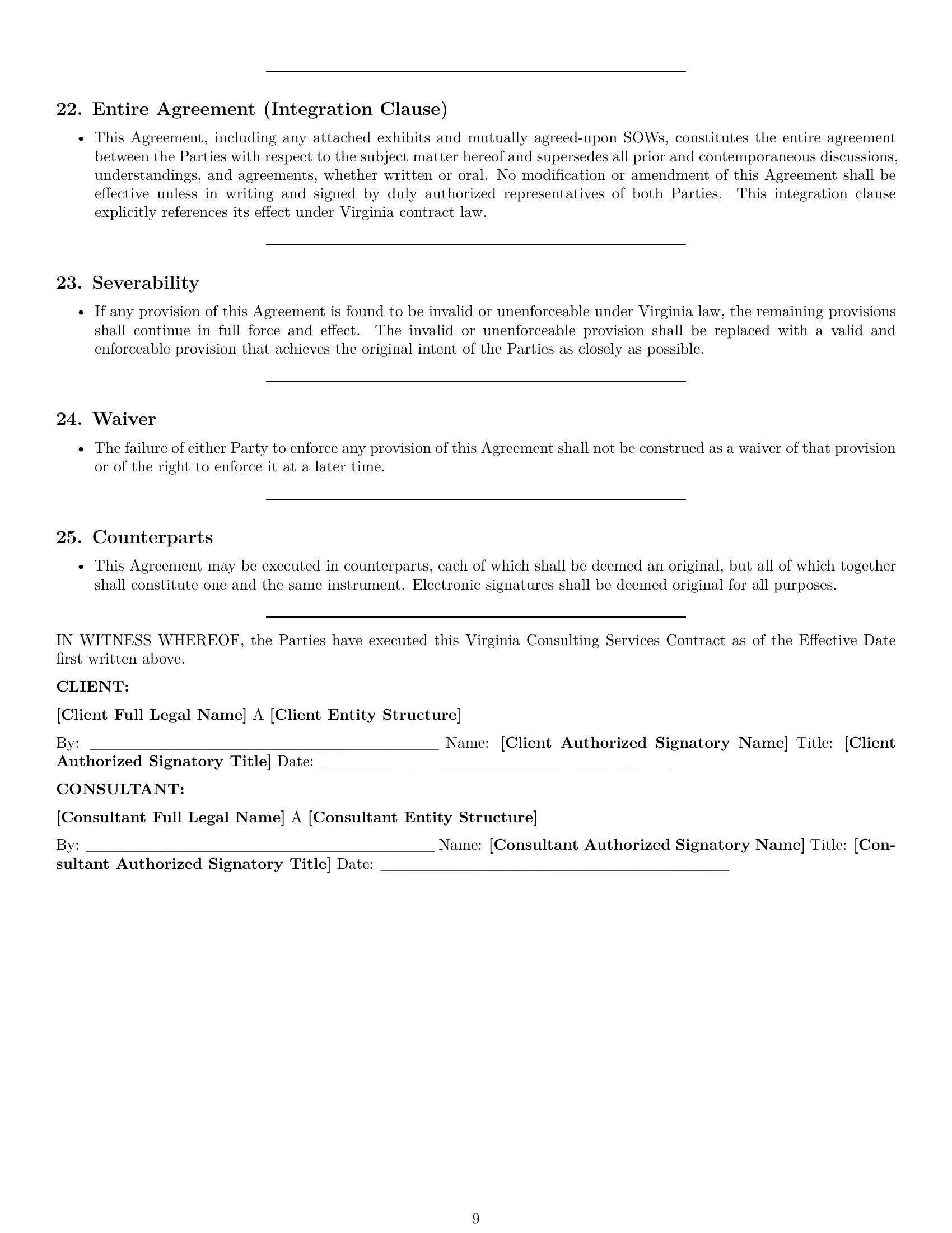 Preview page 9 of Pro Virginia consulting service contract template