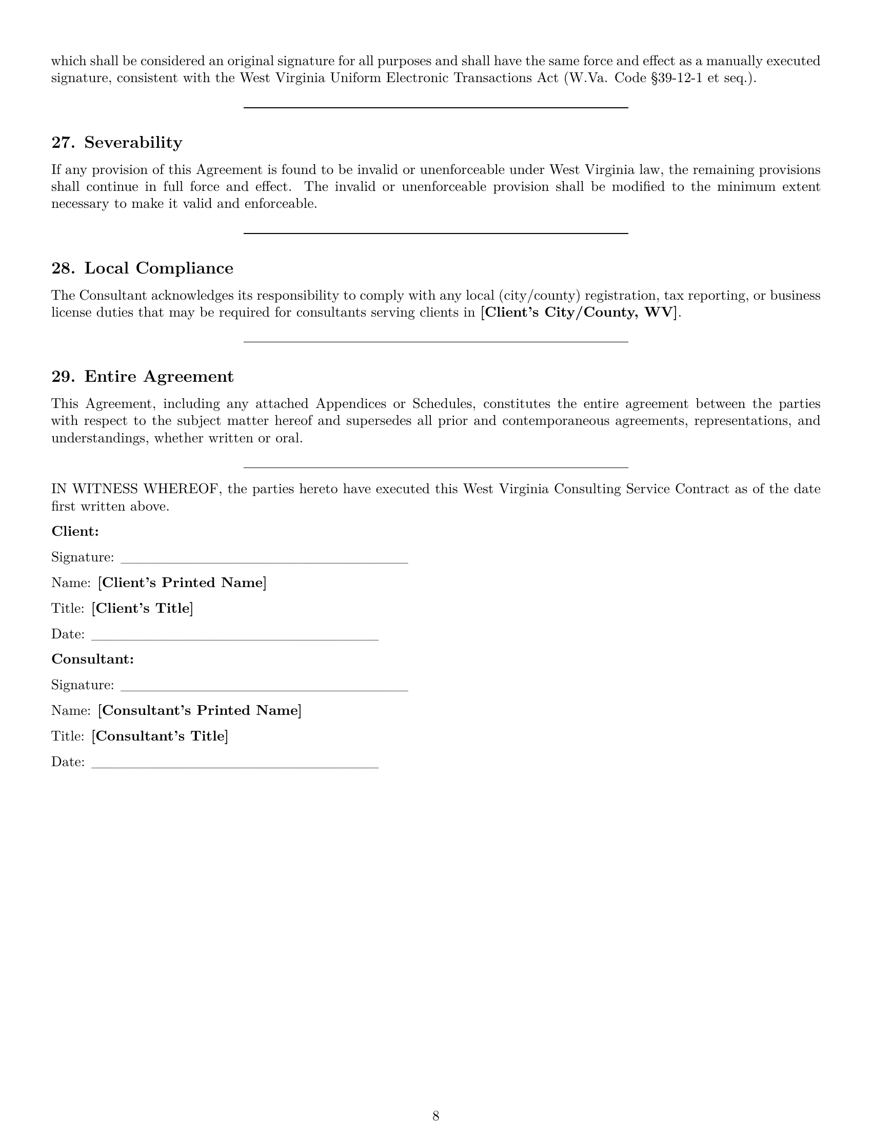Preview page 8 of Pro West Virginia consulting service contract template