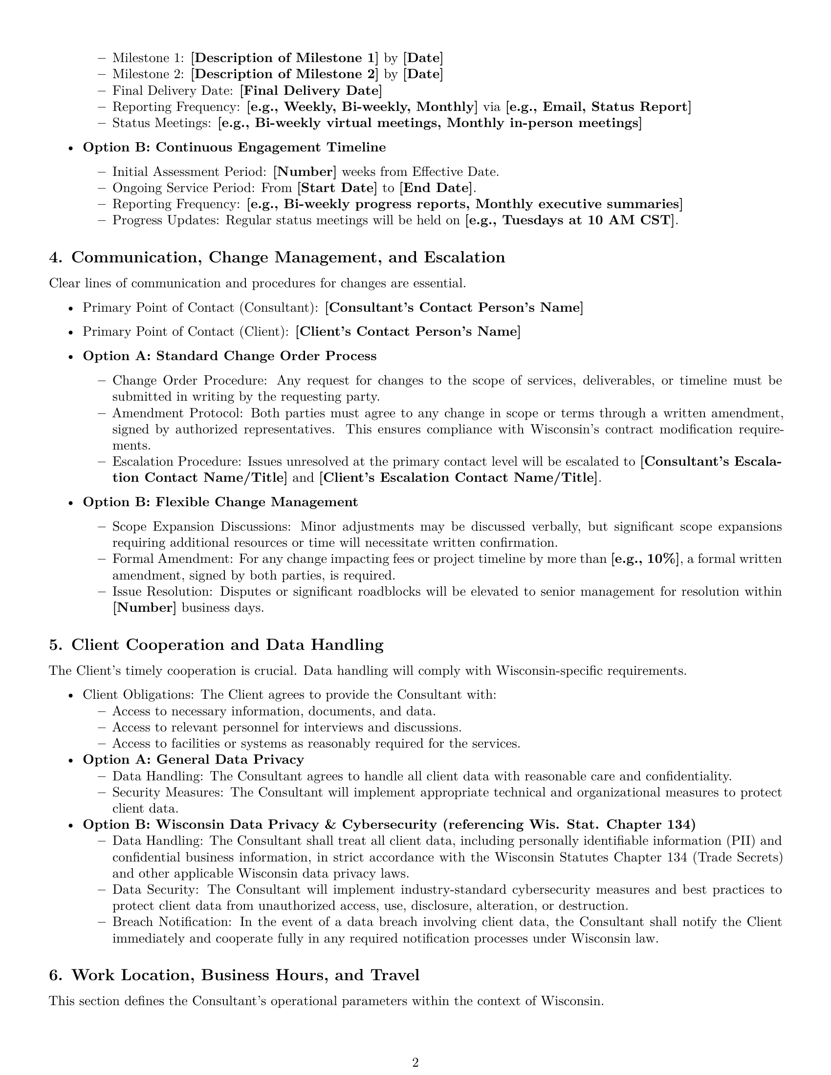 Preview page 2 of Pro Wisconsin consulting service contract template