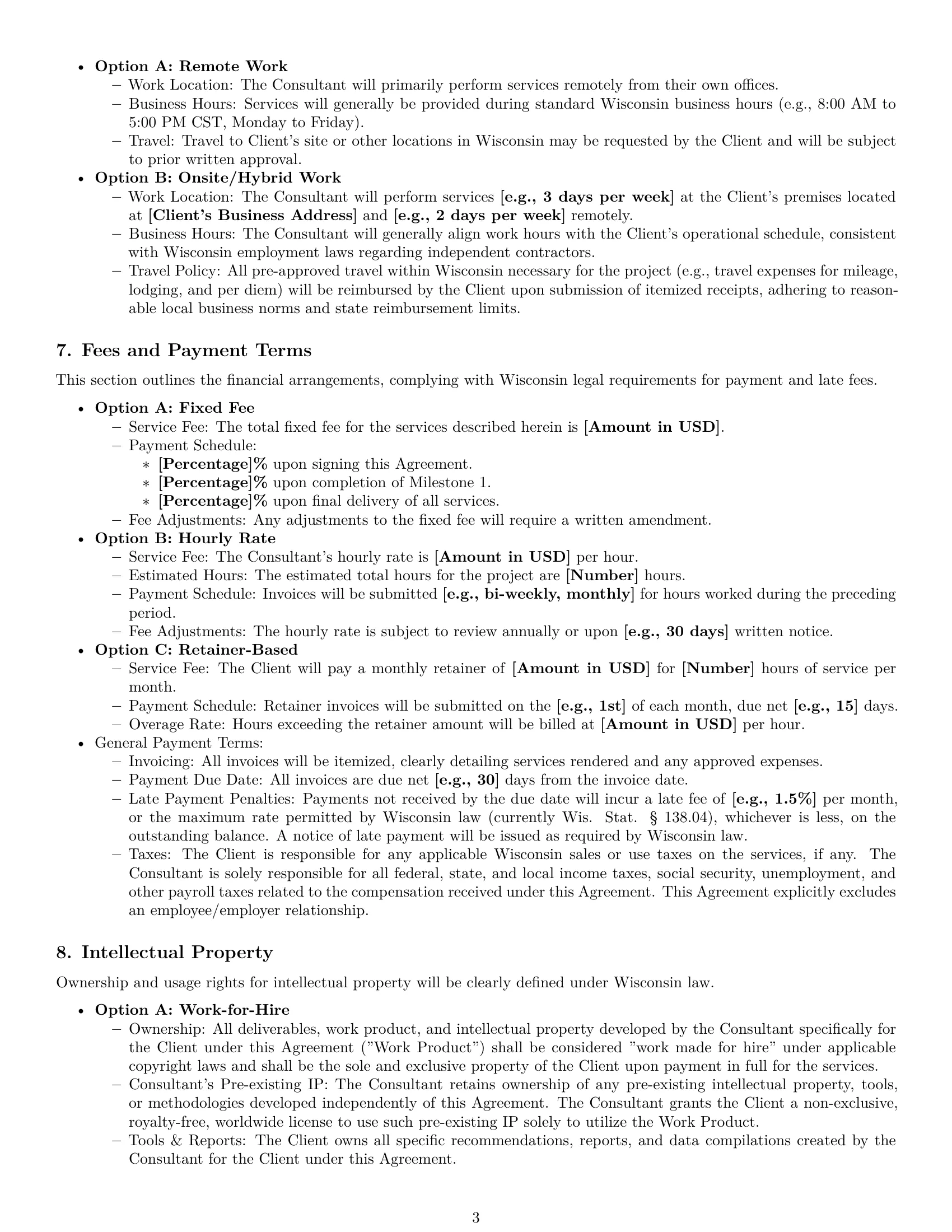 Preview page 3 of Pro Wisconsin consulting service contract template