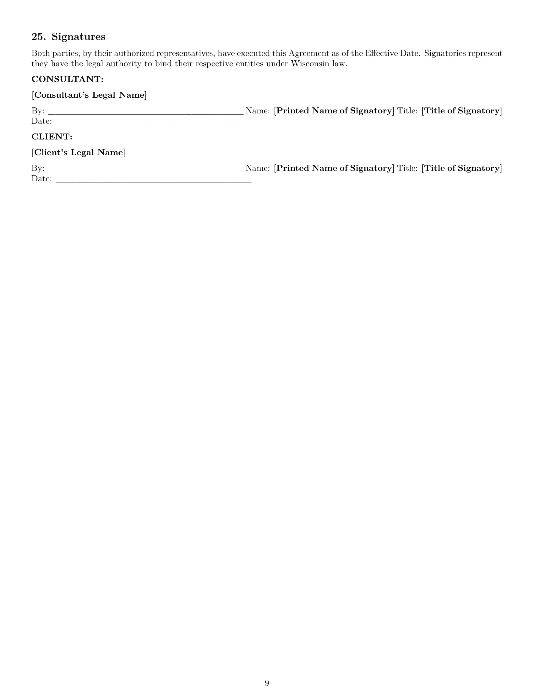 Preview page 9 of Pro Wisconsin consulting service contract template
