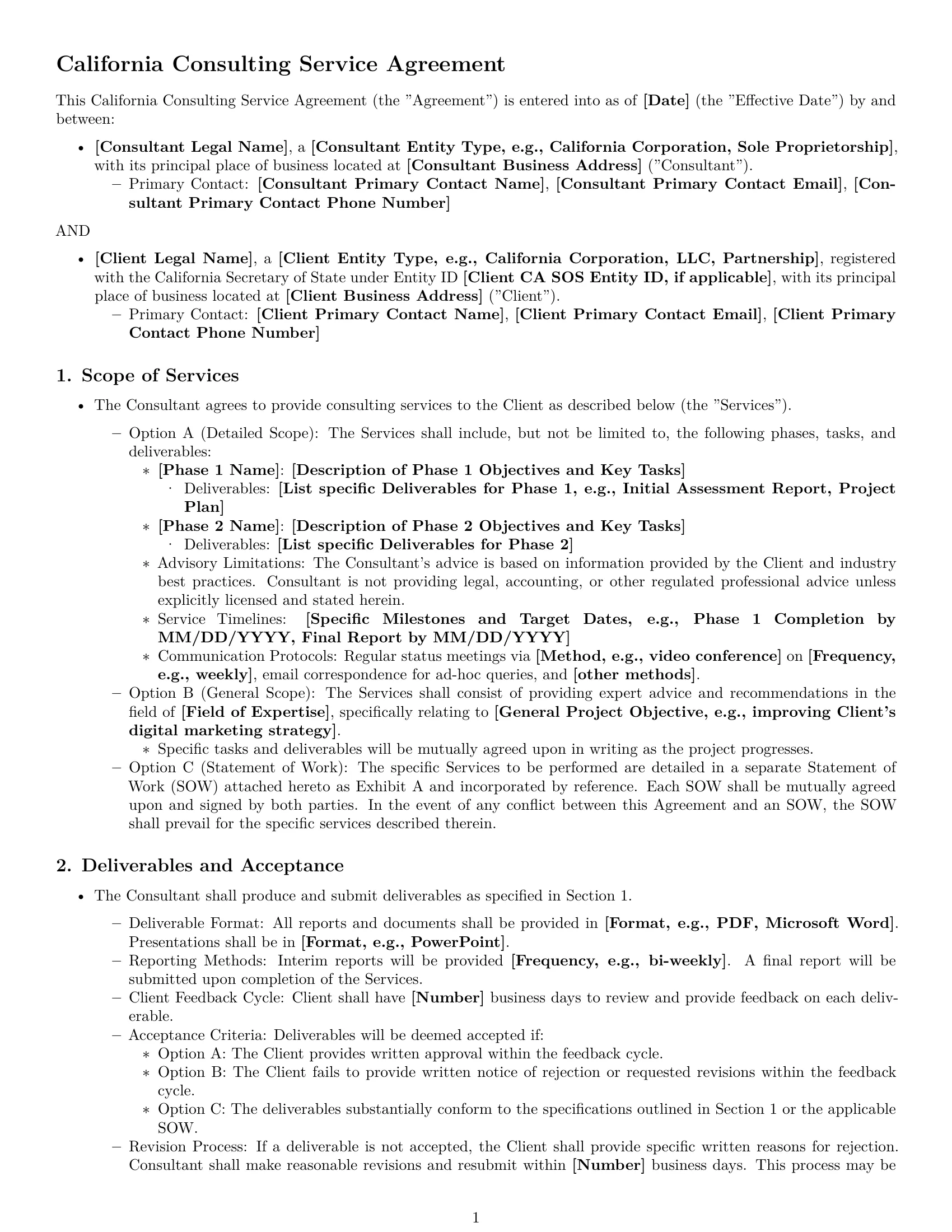Preview page 1 of Pro California consulting service contract template