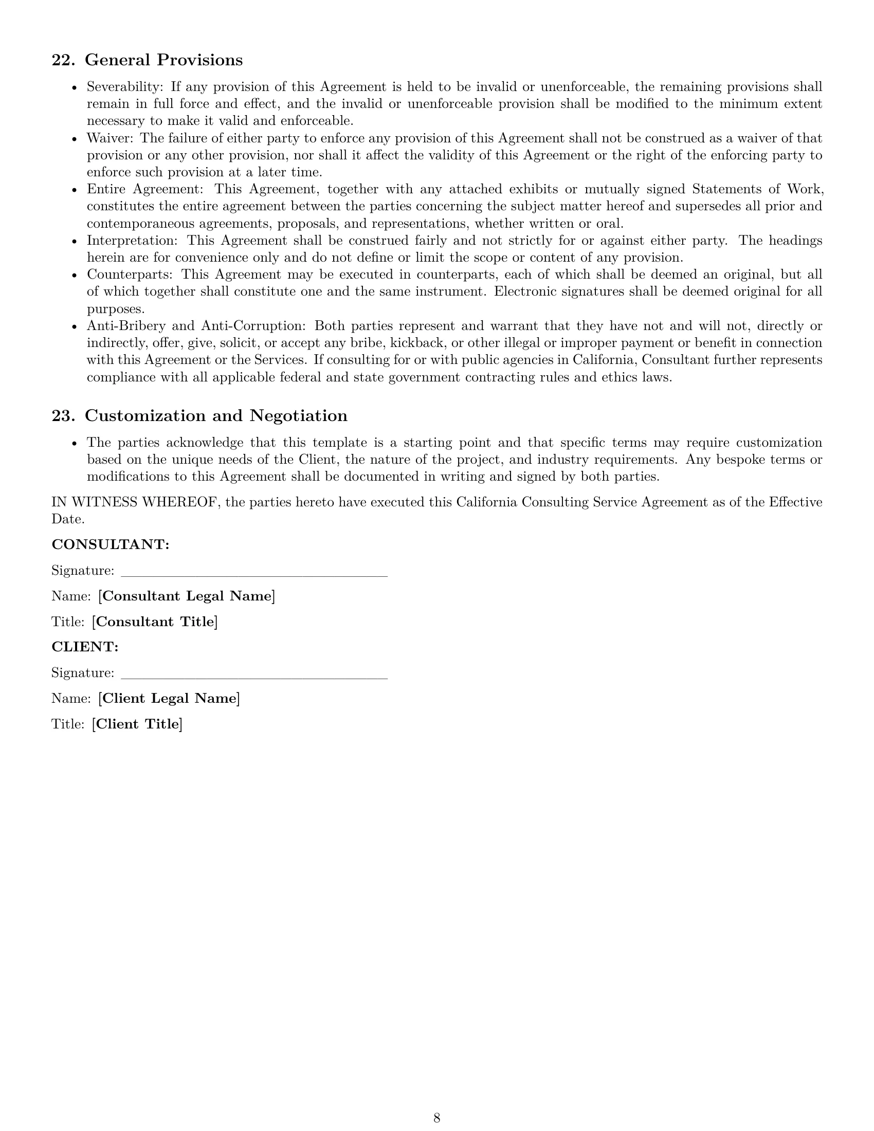 Preview page 8 of Pro California consulting service contract template