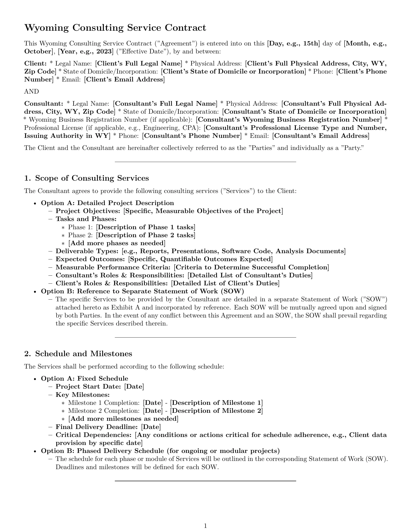 Preview page 1 of Pro Wyoming consulting service contract template
