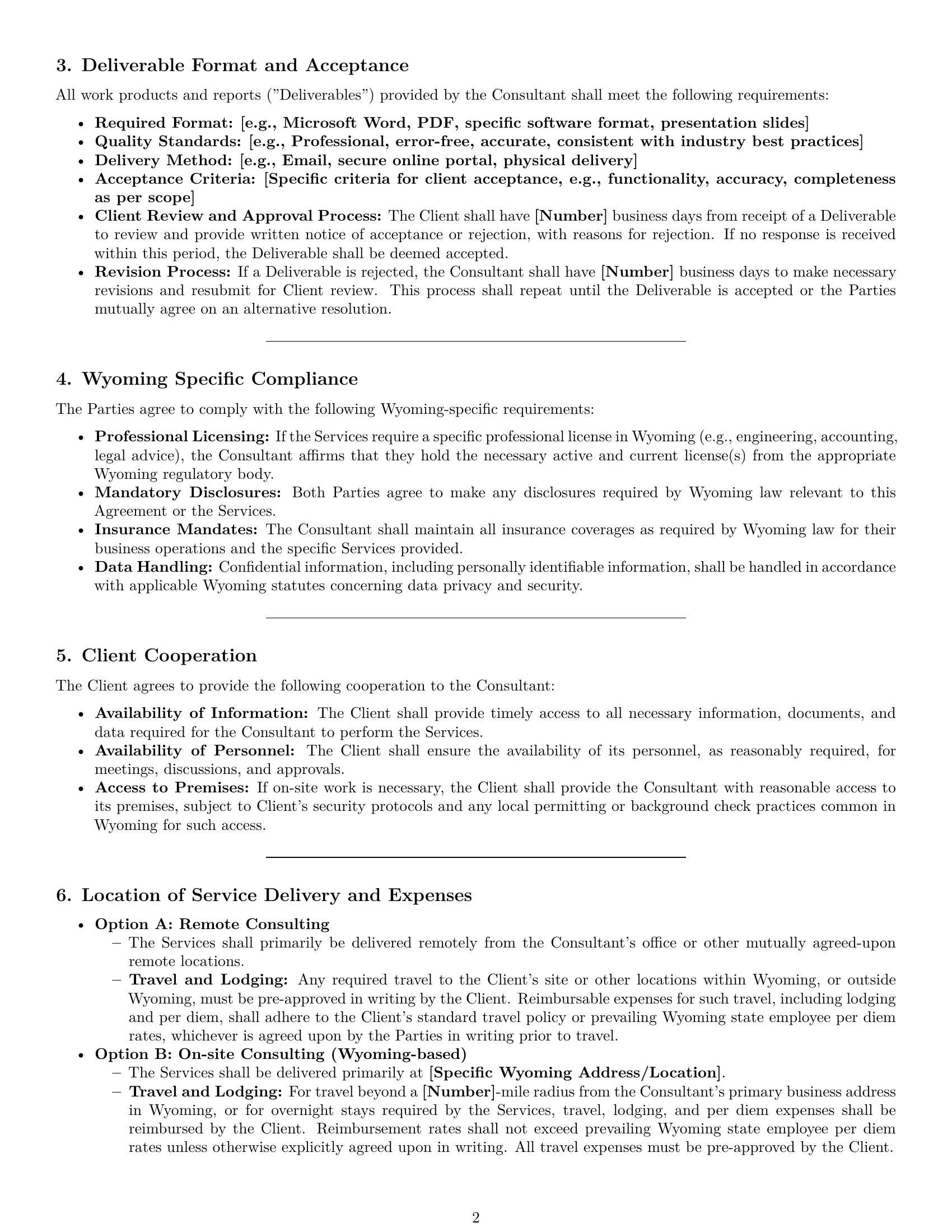 Preview page 2 of Pro Wyoming consulting service contract template
