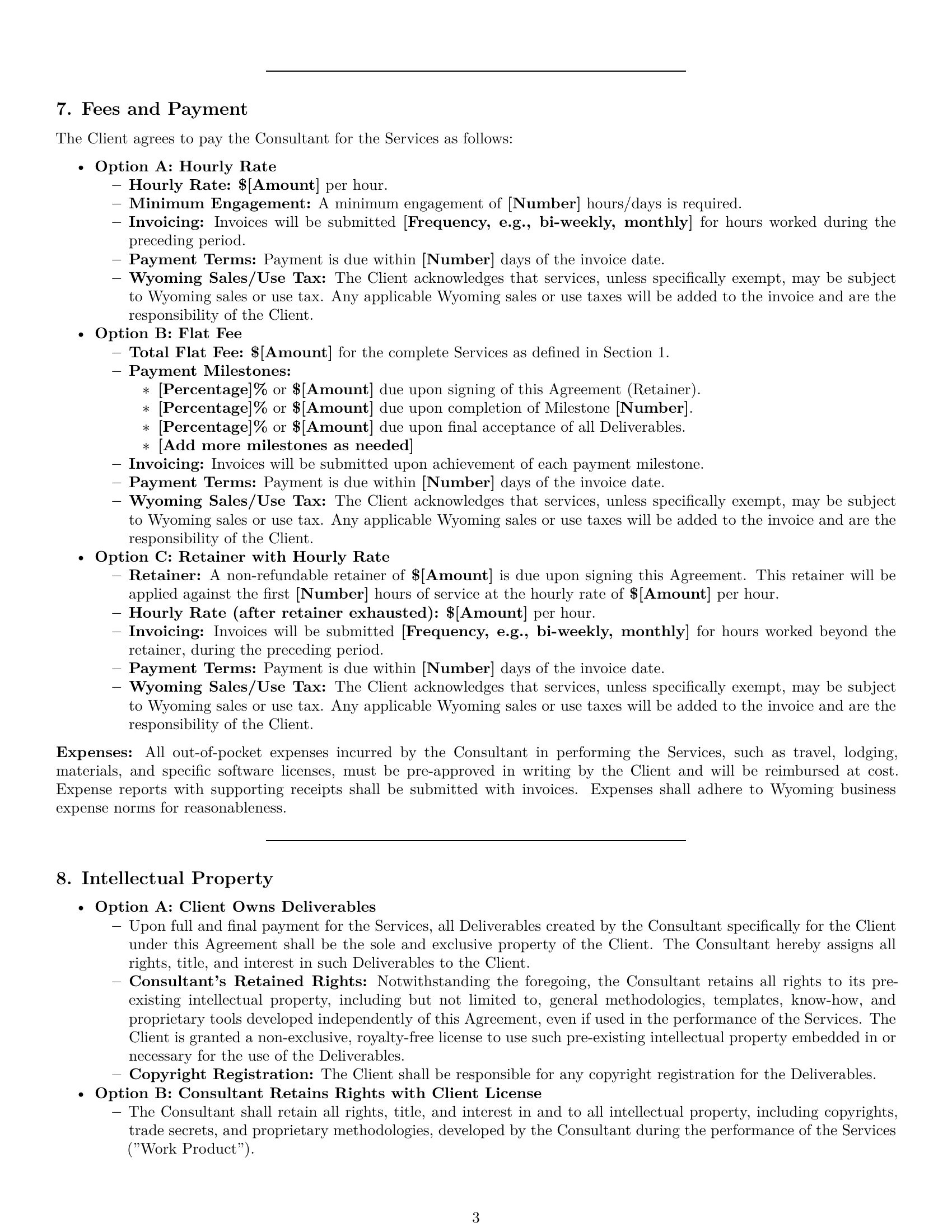 Preview page 3 of Pro Wyoming consulting service contract template