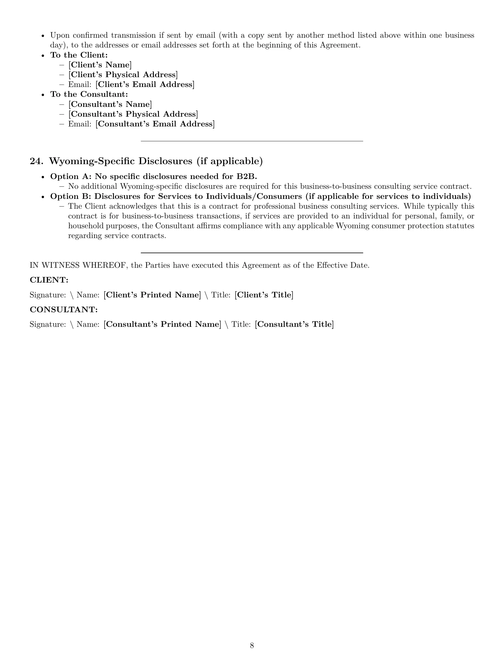 Preview page 8 of Pro Wyoming consulting service contract template