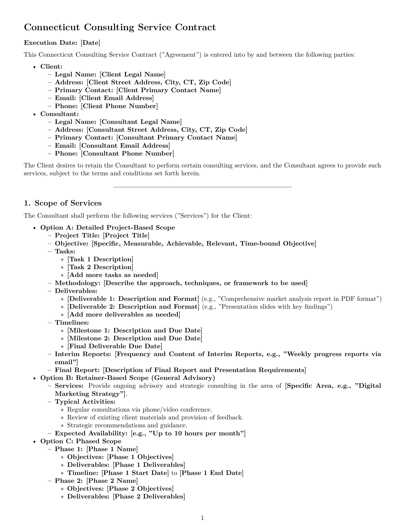 Preview page 1 of Pro Connecticut consulting service contract template