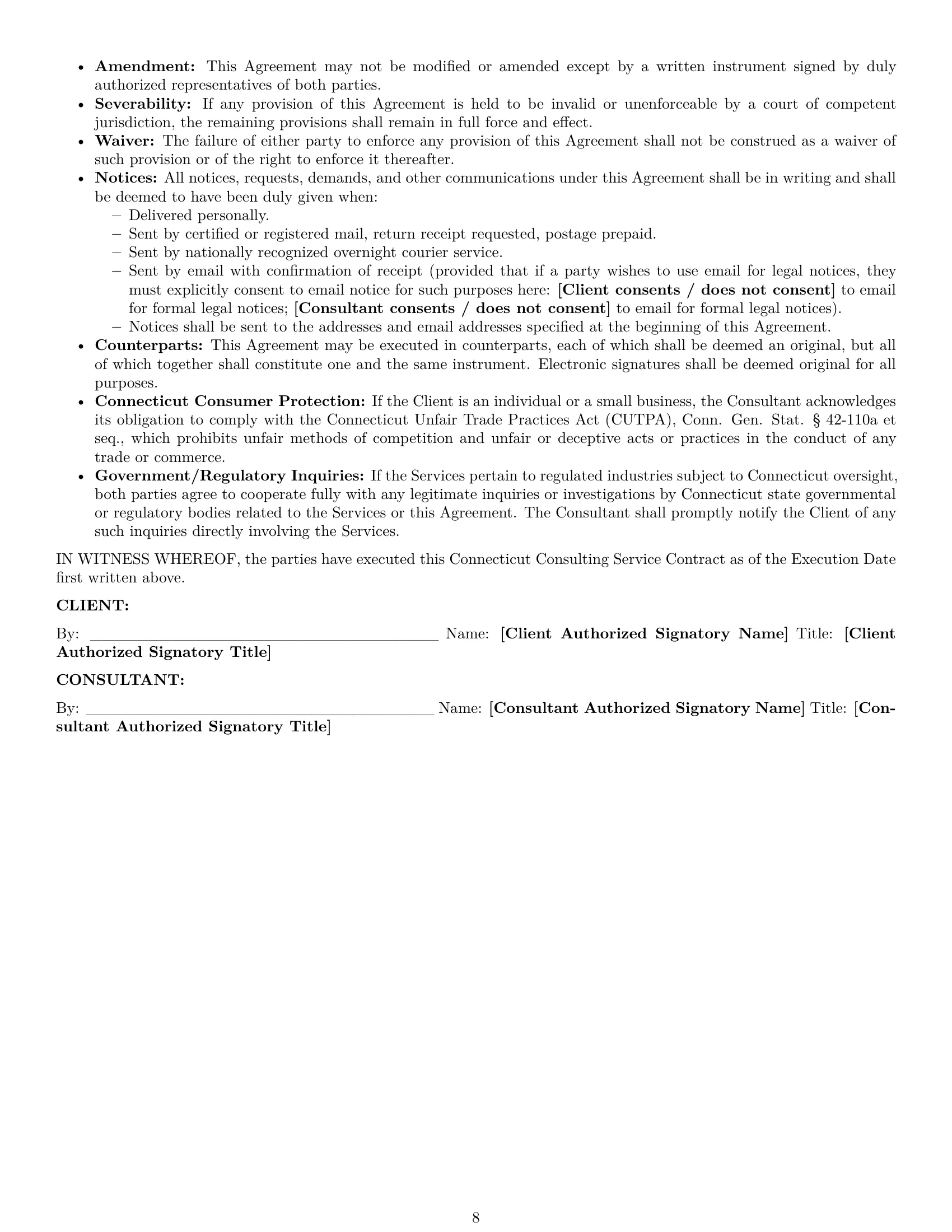 Preview page 8 of Pro Connecticut consulting service contract template