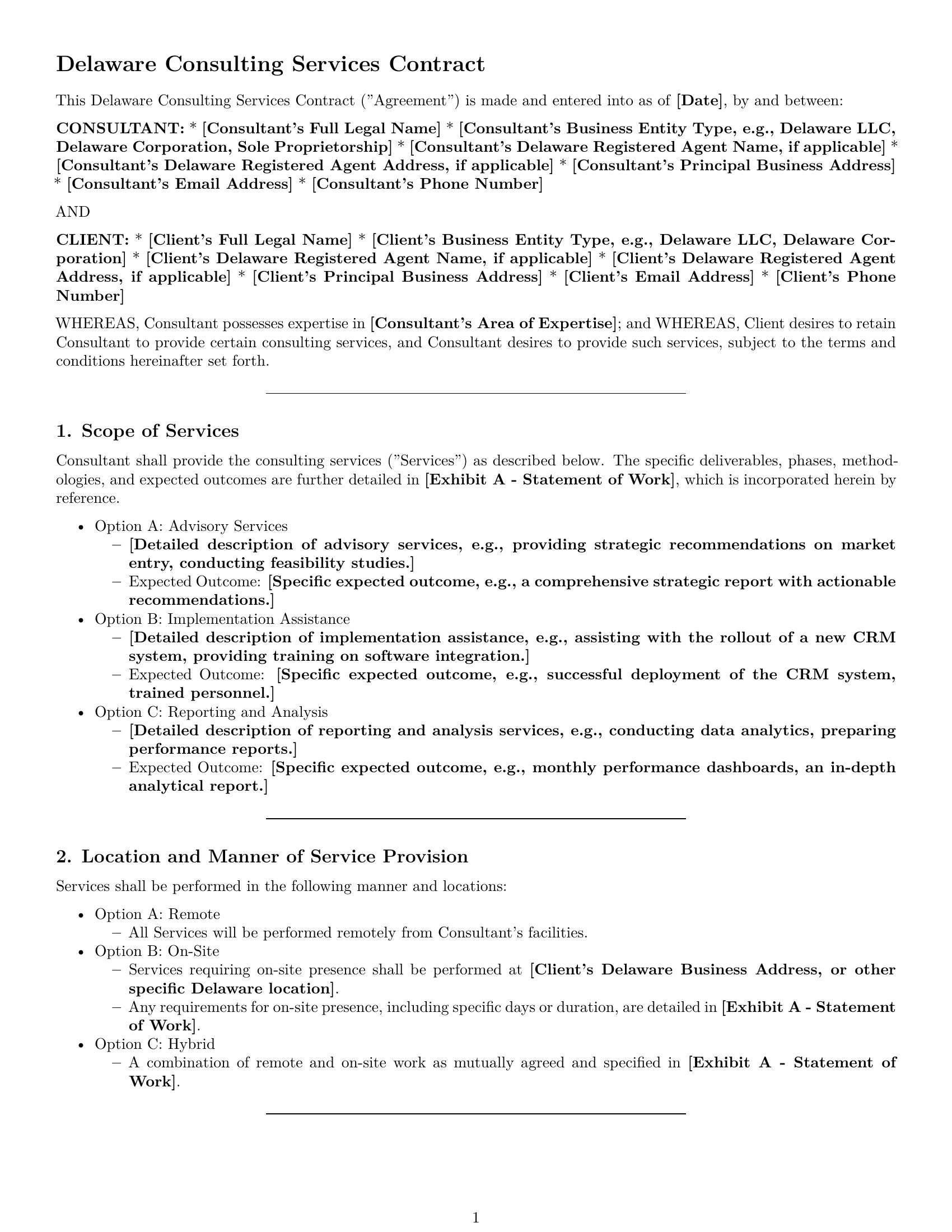 Preview page 1 of Pro Delaware consulting service contract template