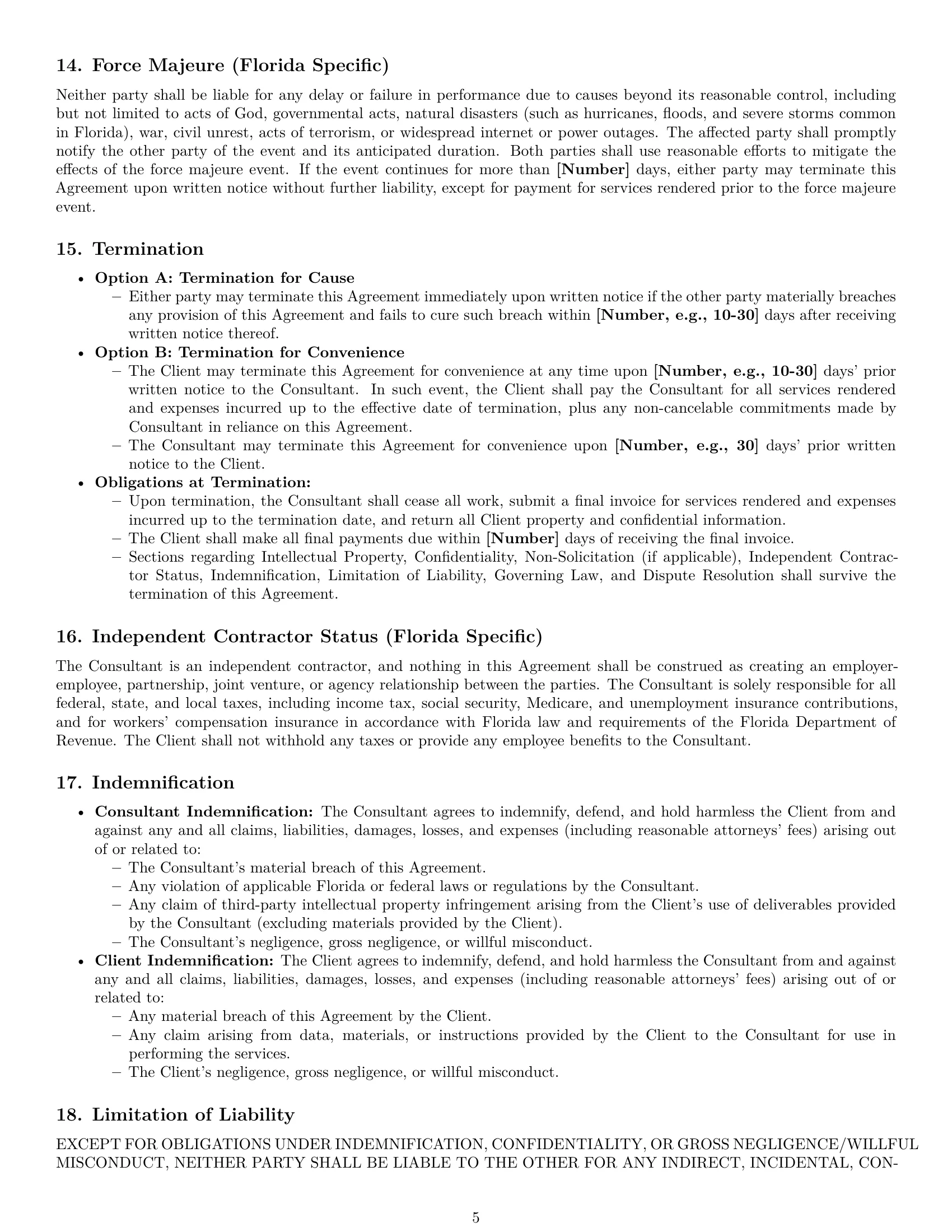 Preview page 5 of Pro Florida consulting service contract template