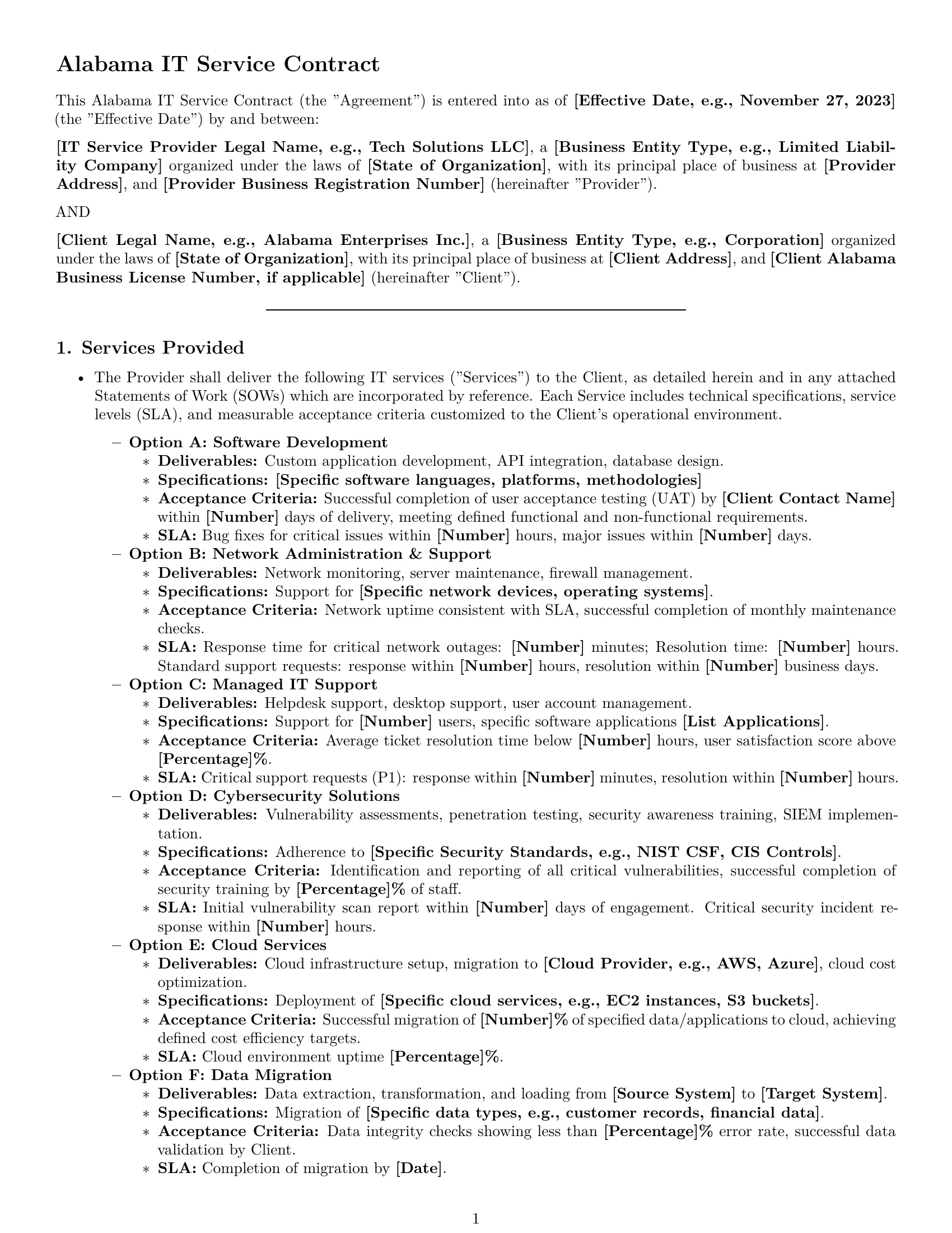 Preview page 1 of Pro Alabama IT service contract template