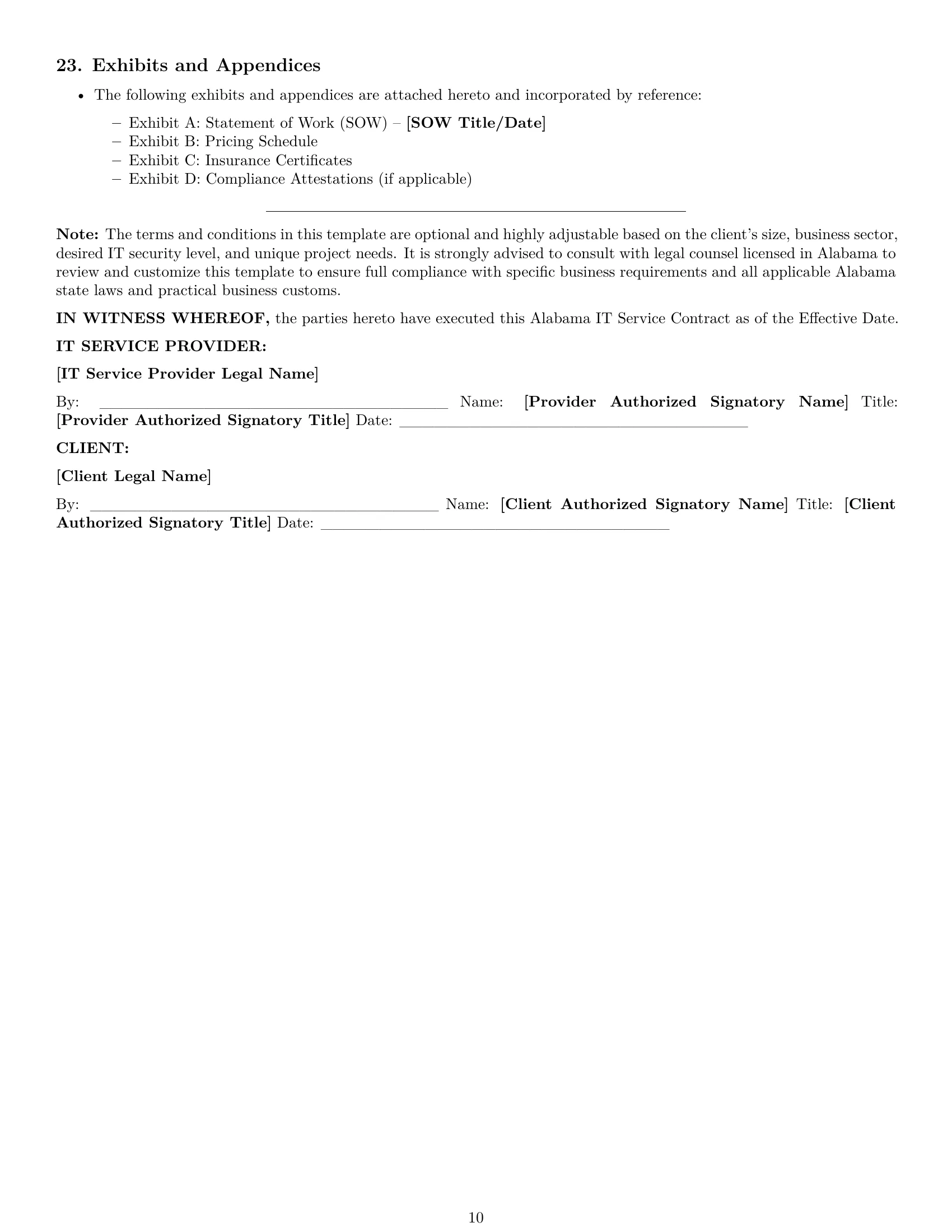Preview page 10 of Pro Alabama IT service contract template