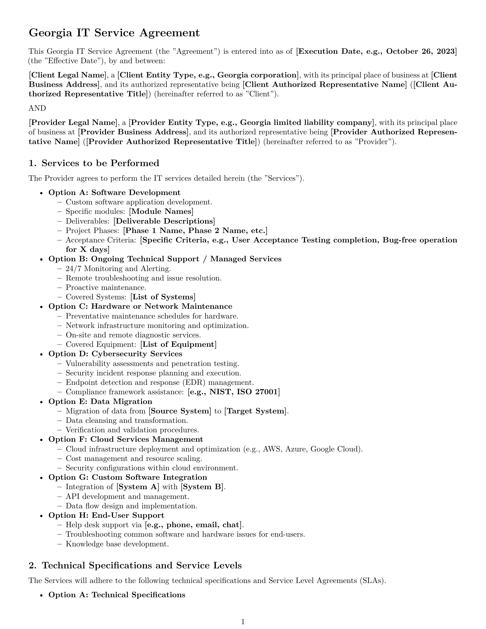 Preview page 1 of Pro Georgia IT service contract template