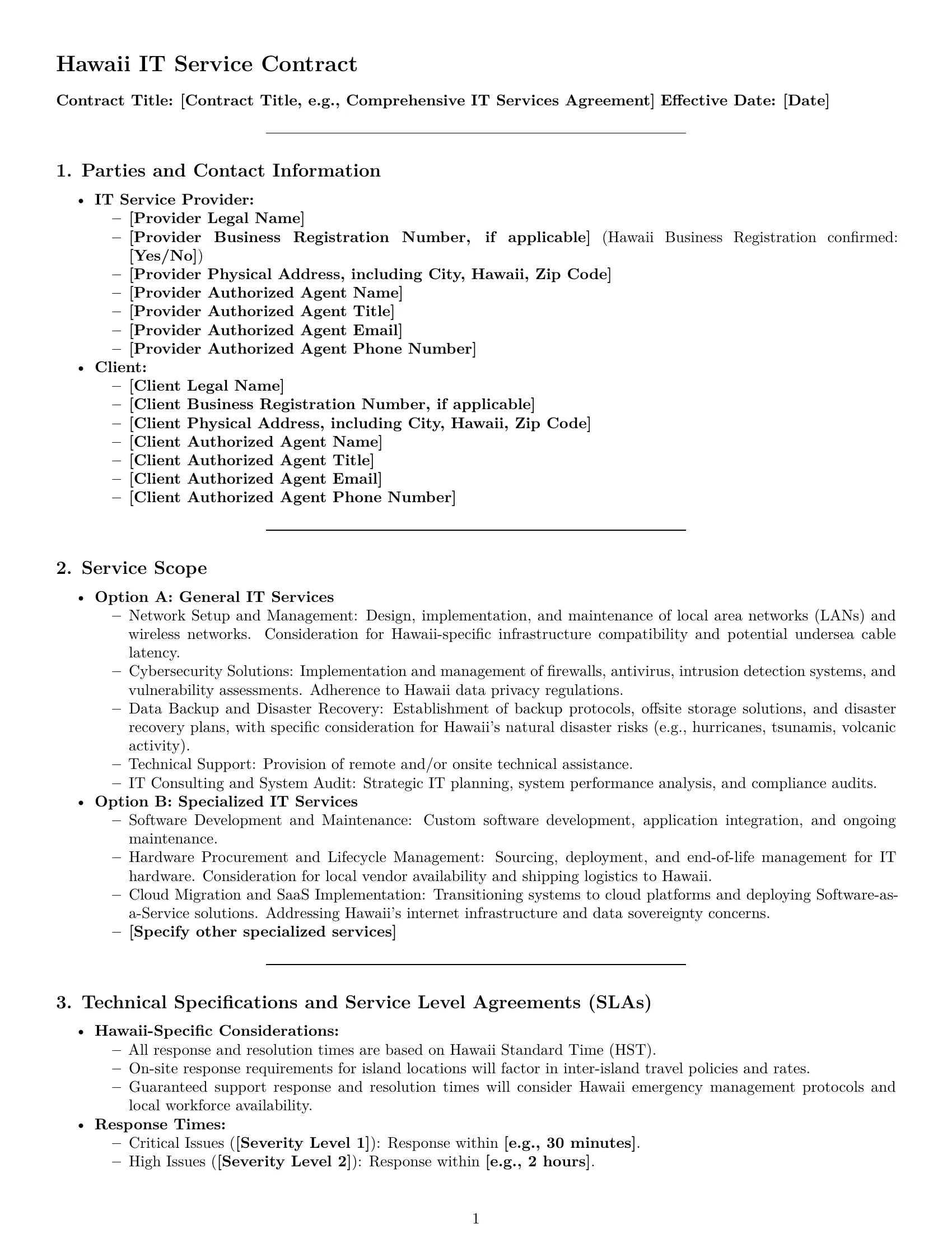 Preview page 1 of Pro Hawaii IT service contract template