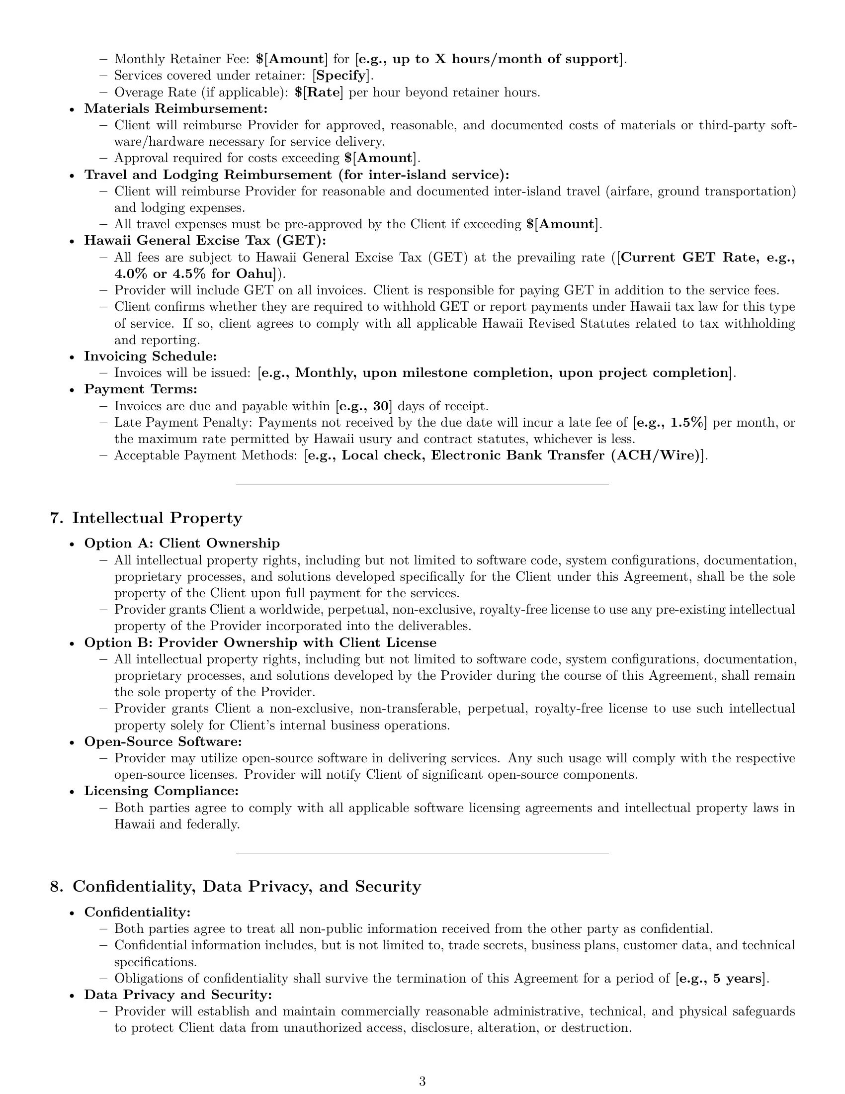 Preview page 3 of Pro Hawaii IT service contract template
