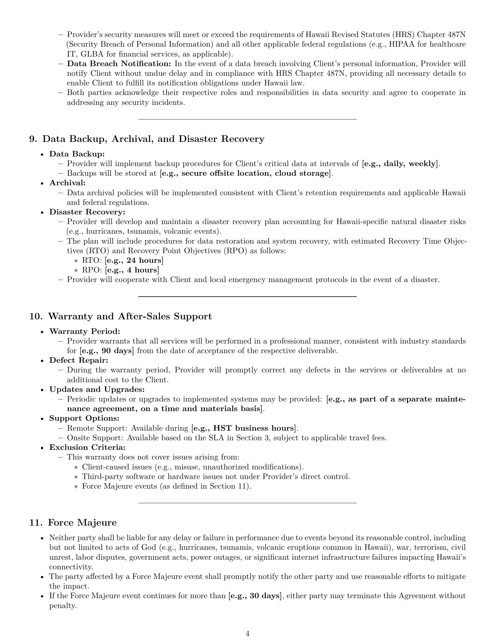 Preview page 4 of Pro Hawaii IT service contract template