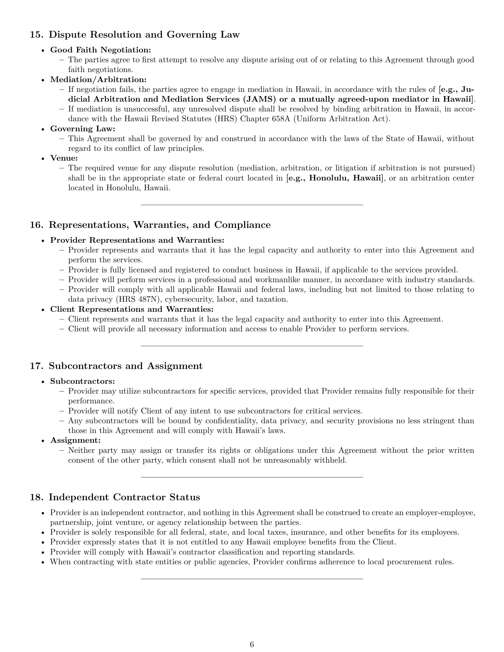 Preview page 6 of Pro Hawaii IT service contract template
