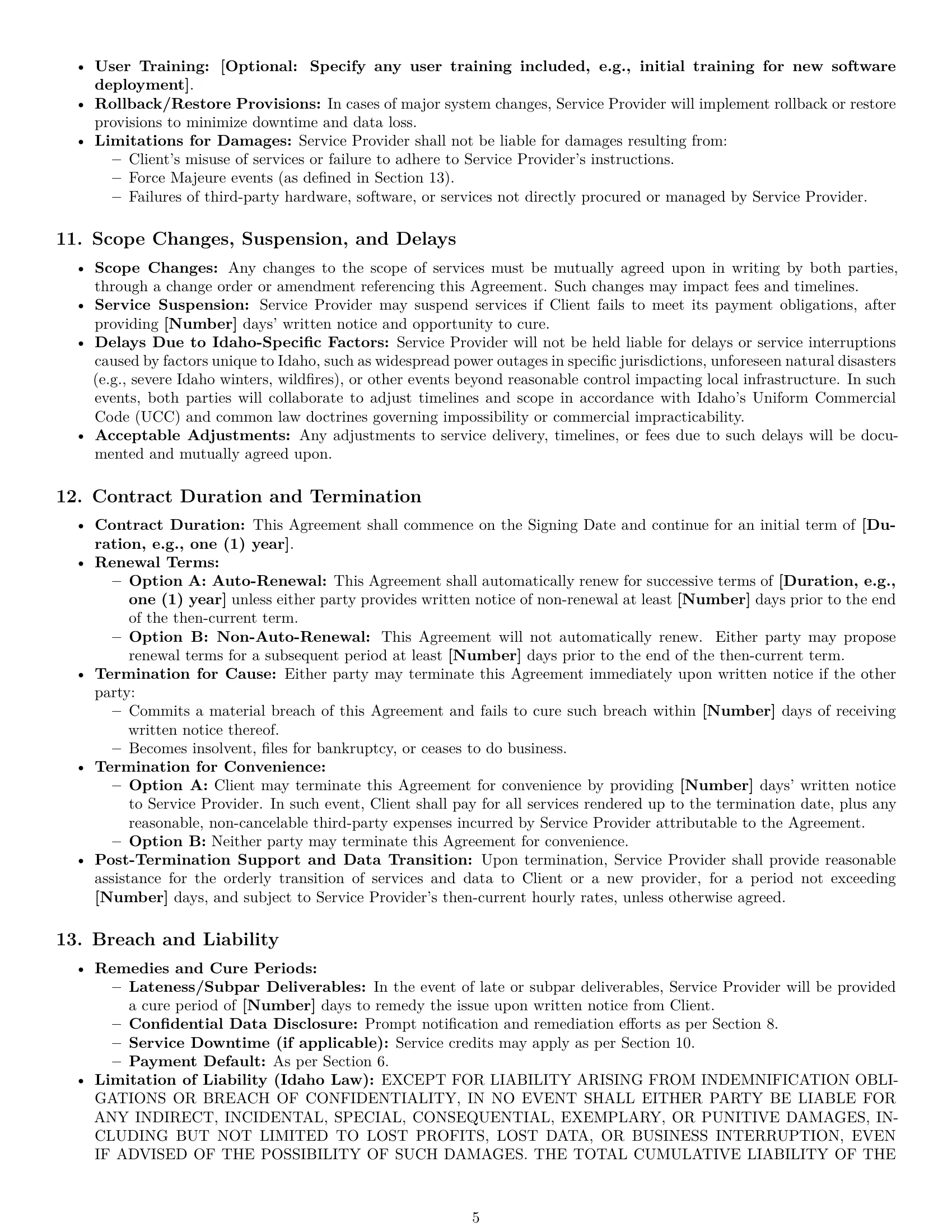 Preview page 5 of Pro Idaho IT service contract template