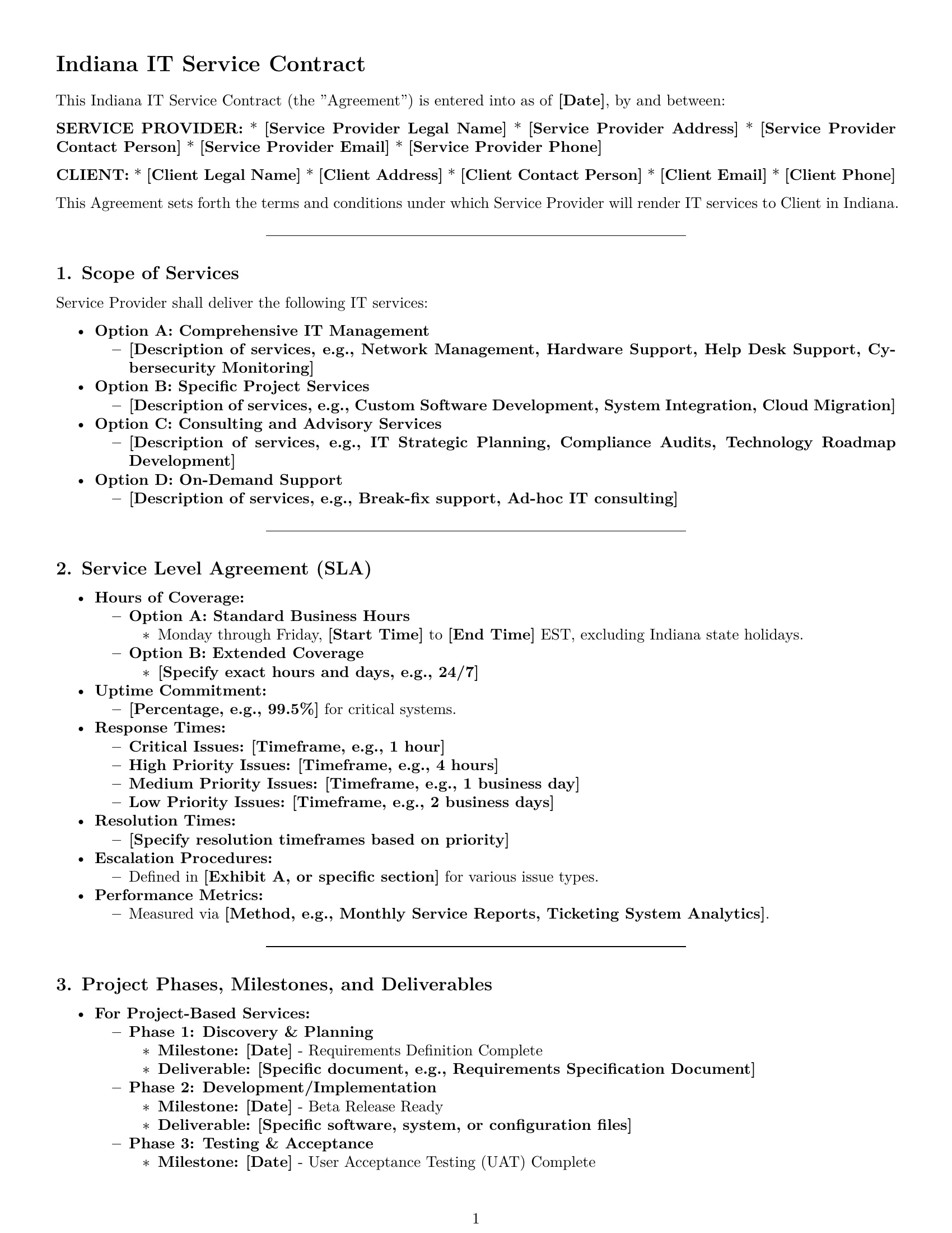 Preview page 1 of Pro Indiana IT service contract template