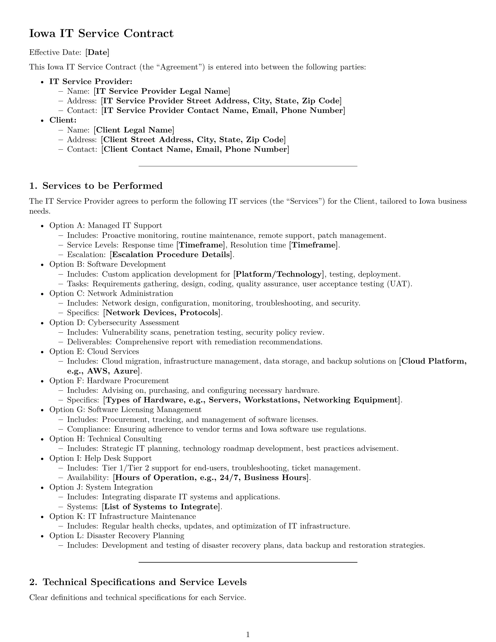 Preview page 1 of Pro Iowa IT service contract template