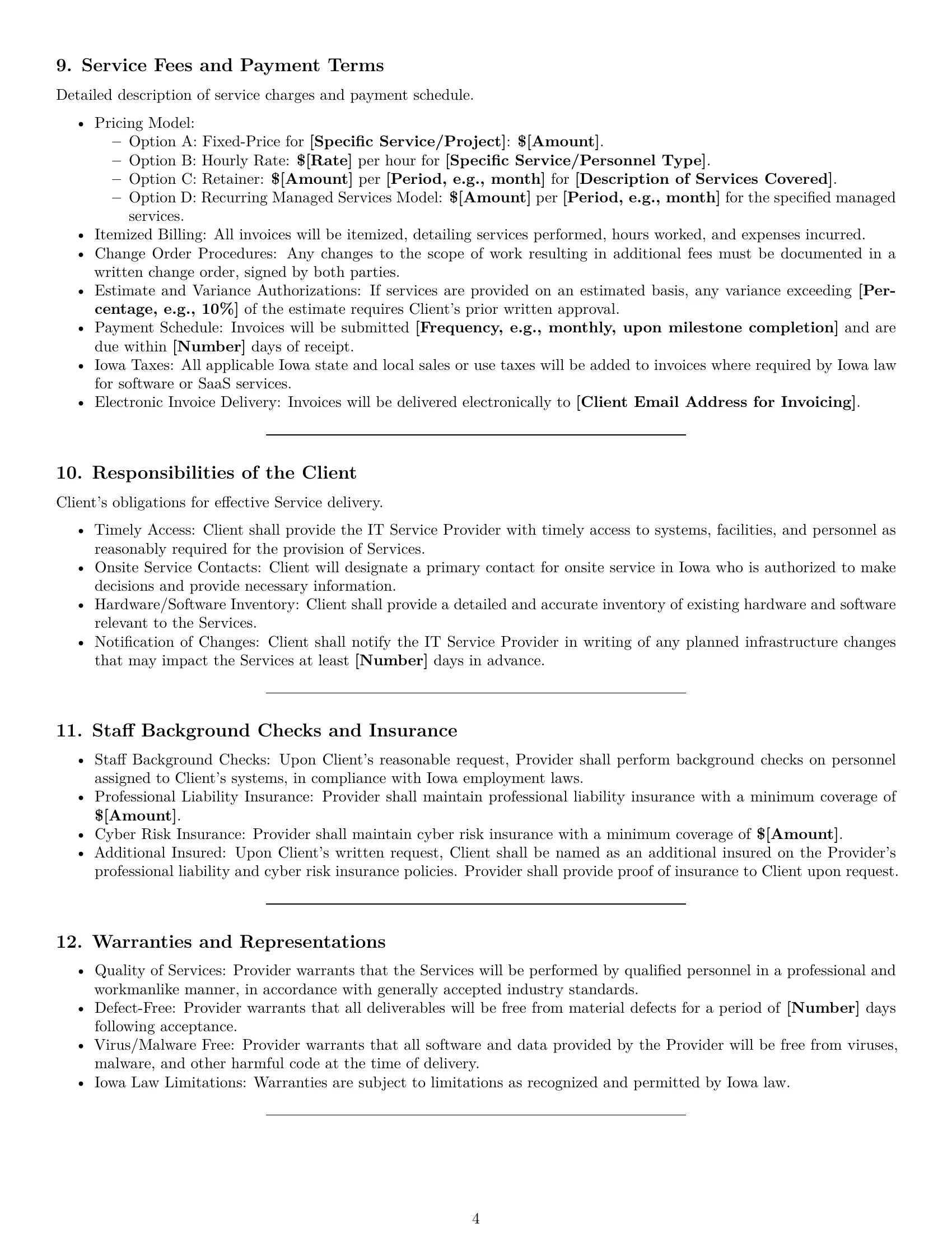 Preview page 4 of Pro Iowa IT service contract template