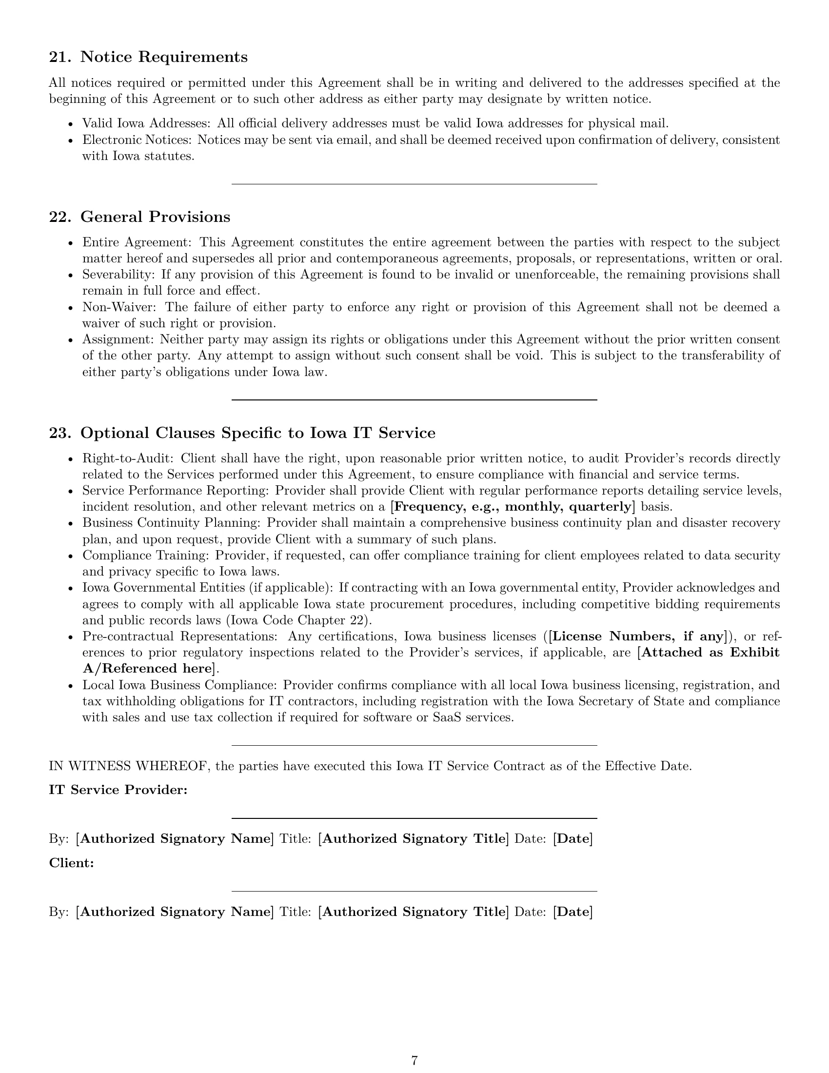 Preview page 7 of Pro Iowa IT service contract template