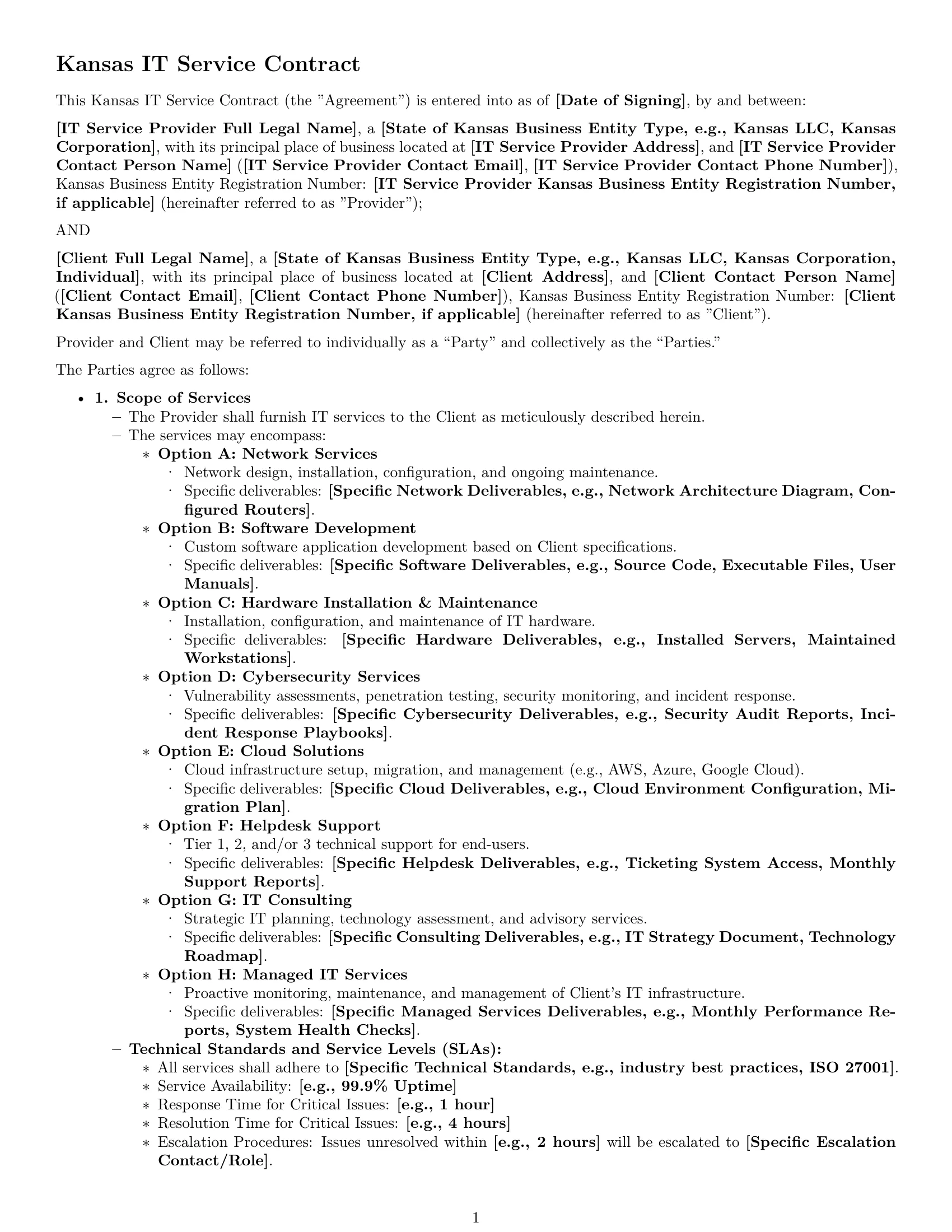 Preview page 1 of Pro Kansas IT service contract template