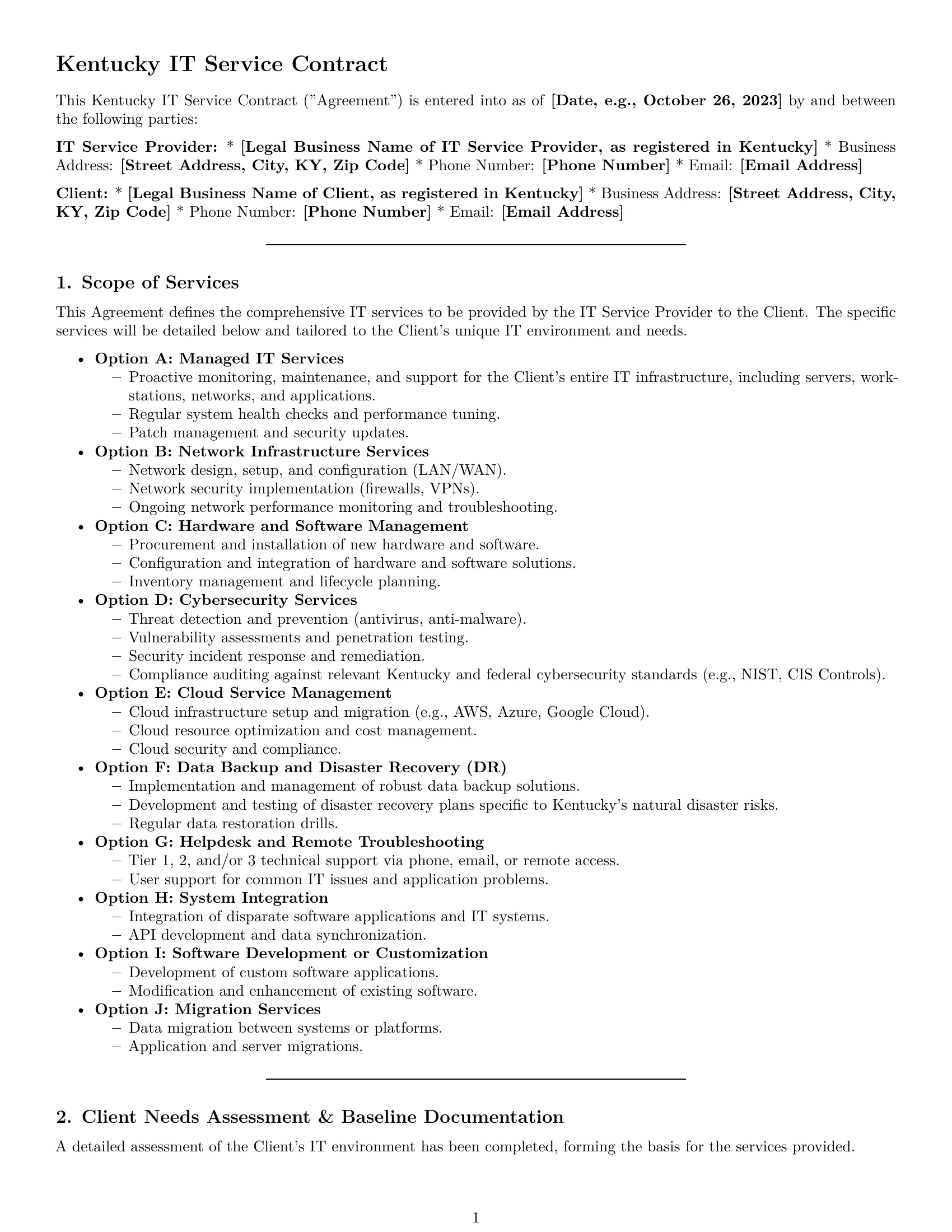 Preview page 1 of Pro Kentucky IT service contract template