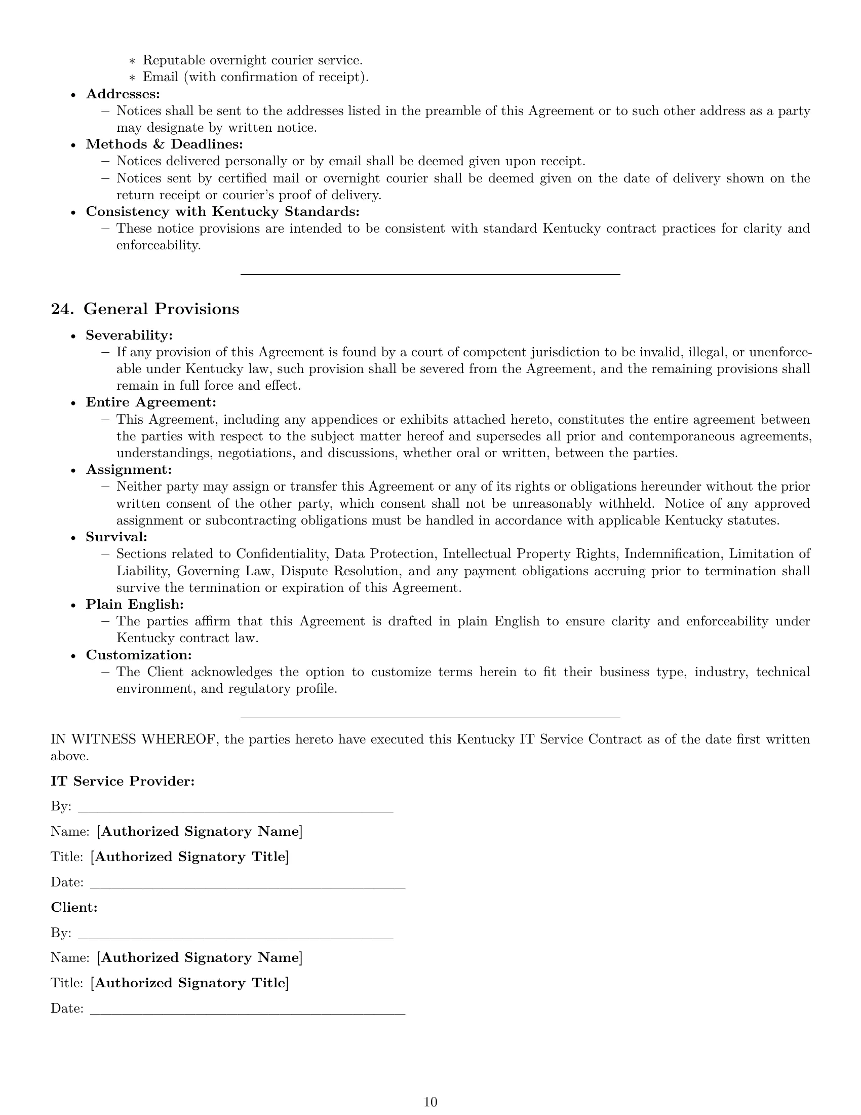 Preview page 10 of Pro Kentucky IT service contract template