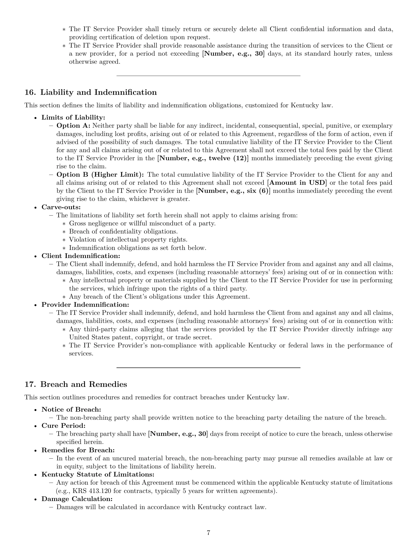 Preview page 7 of Pro Kentucky IT service contract template