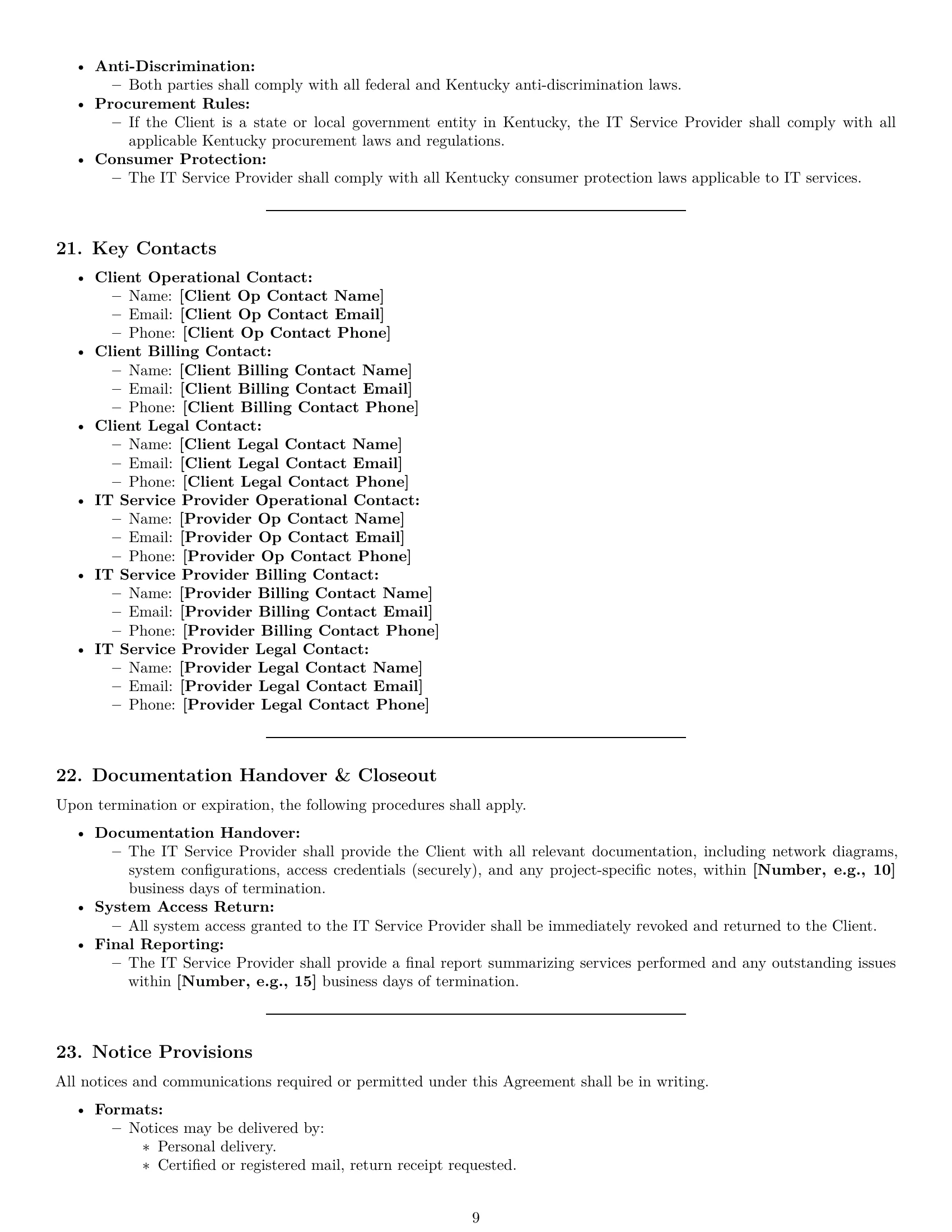 Preview page 9 of Pro Kentucky IT service contract template