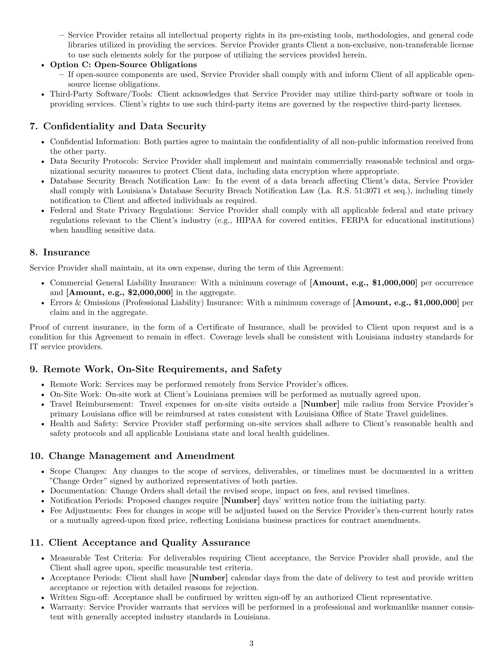 Preview page 3 of Pro Louisiana IT service contract template
