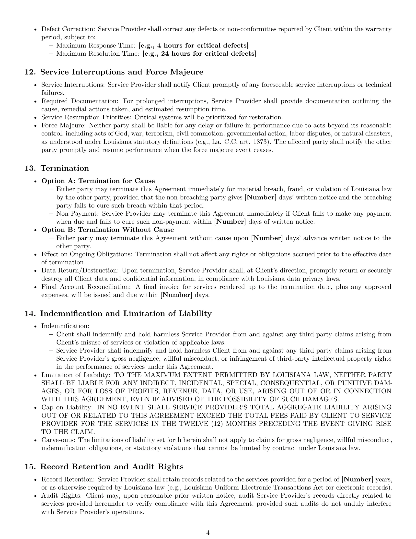 Preview page 4 of Pro Louisiana IT service contract template