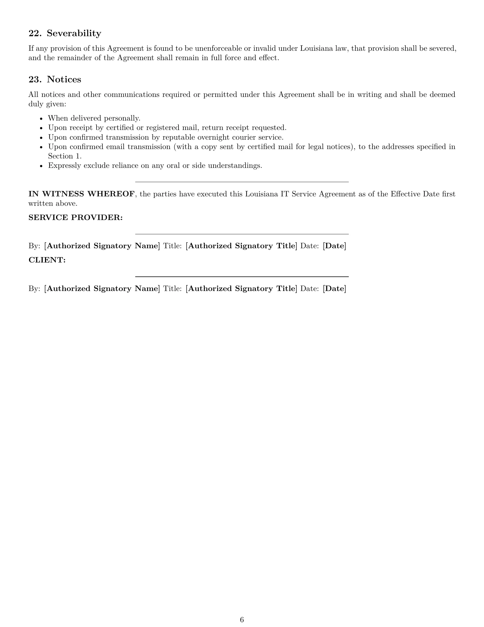 Preview page 6 of Pro Louisiana IT service contract template