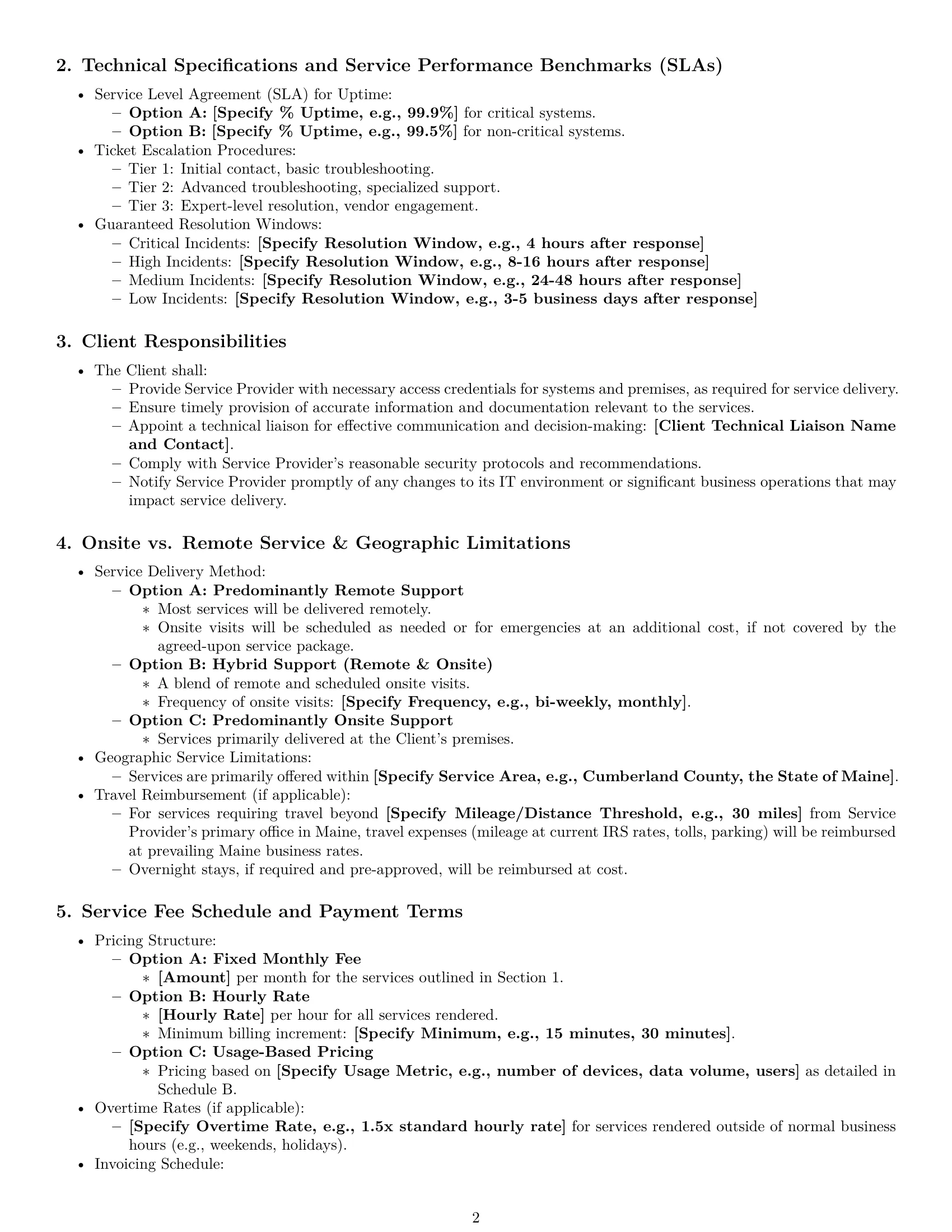Preview page 2 of Pro Maine IT service contract template