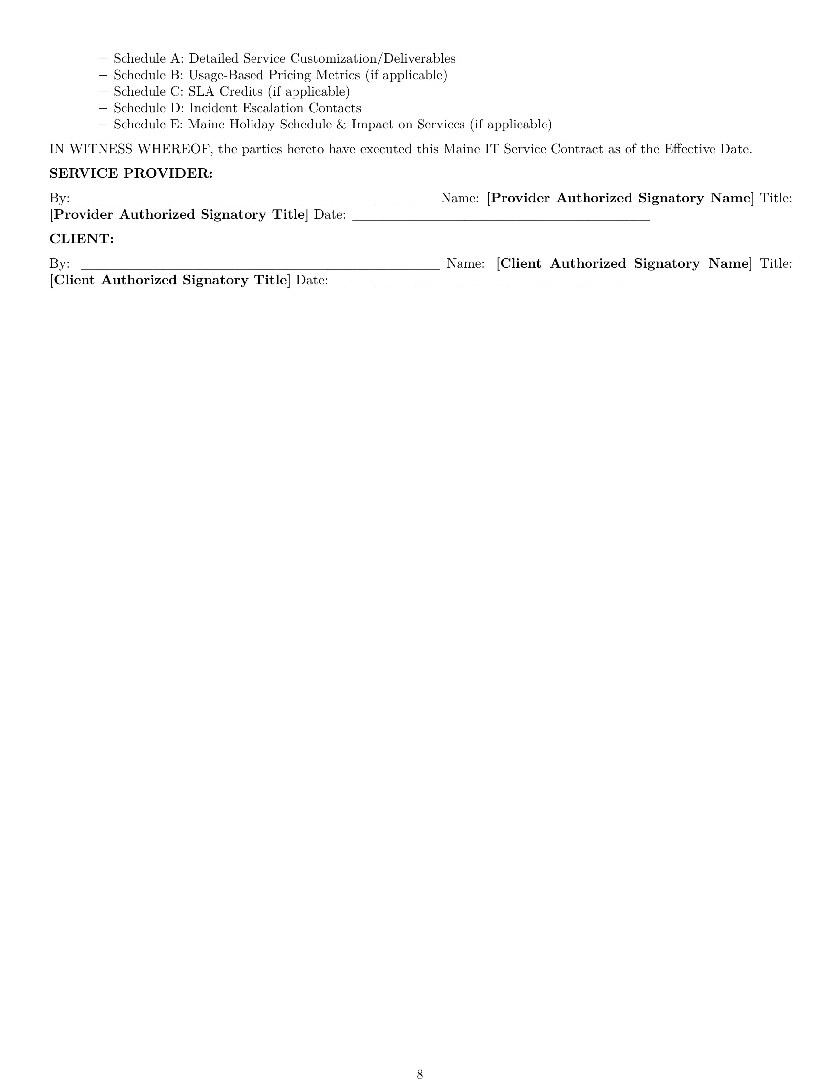Preview page 8 of Pro Maine IT service contract template