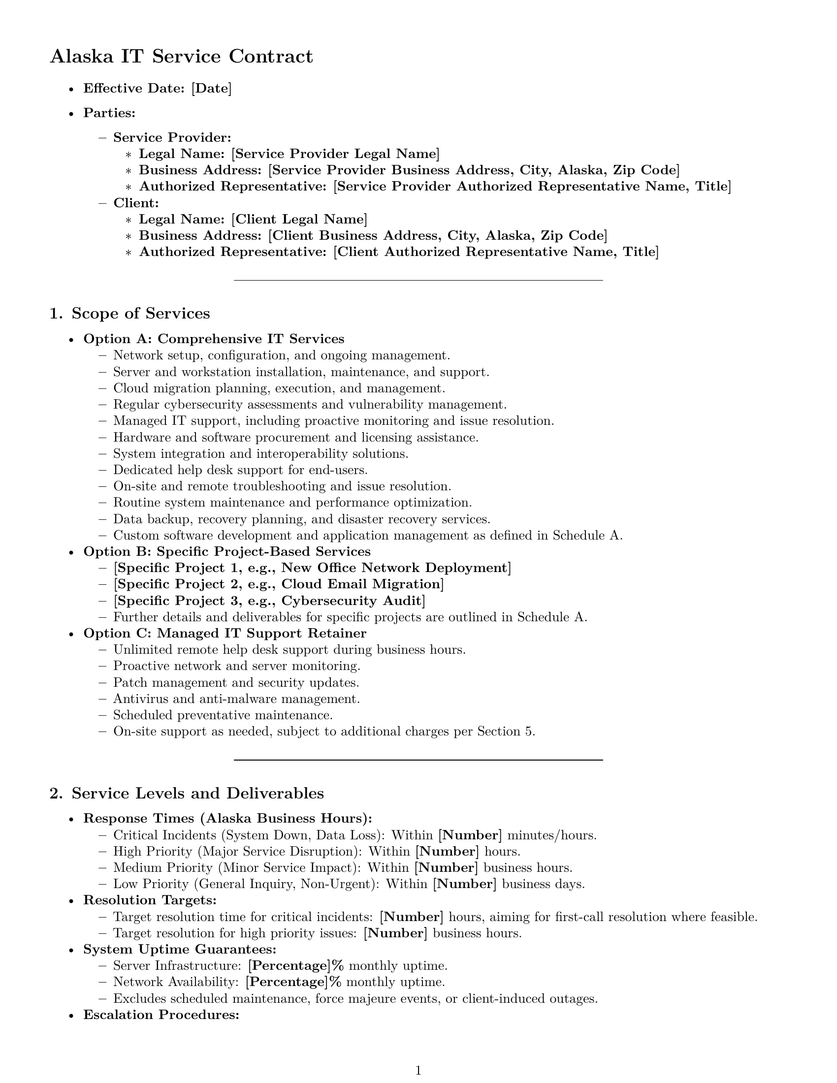 Preview page 1 of Pro Alaska IT service contract template