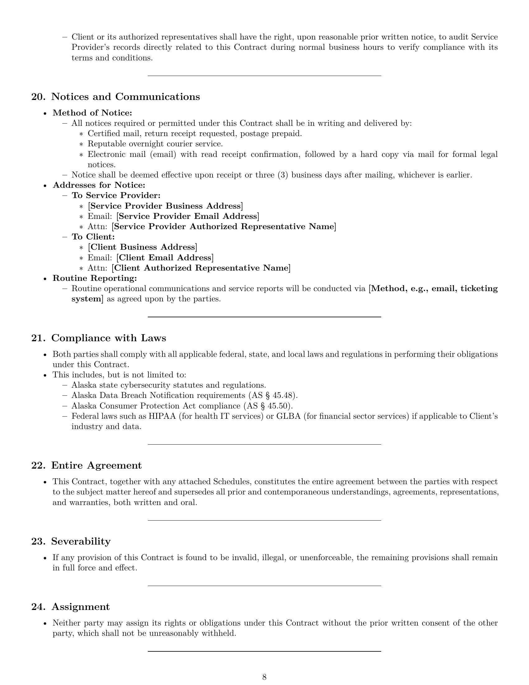 Preview page 8 of Pro Alaska IT service contract template