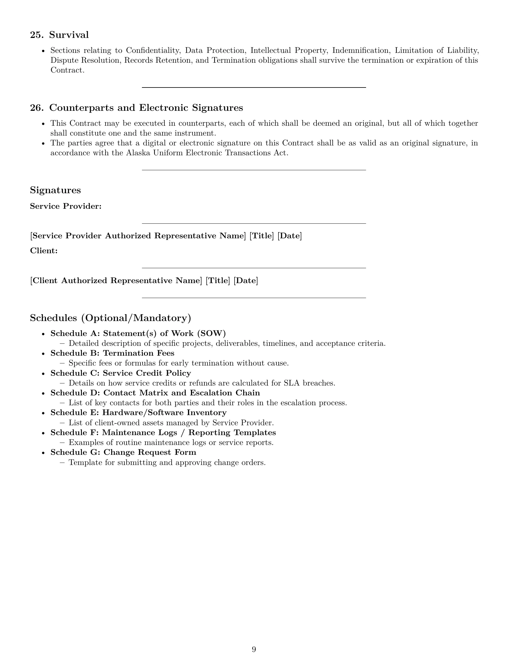 Preview page 9 of Pro Alaska IT service contract template