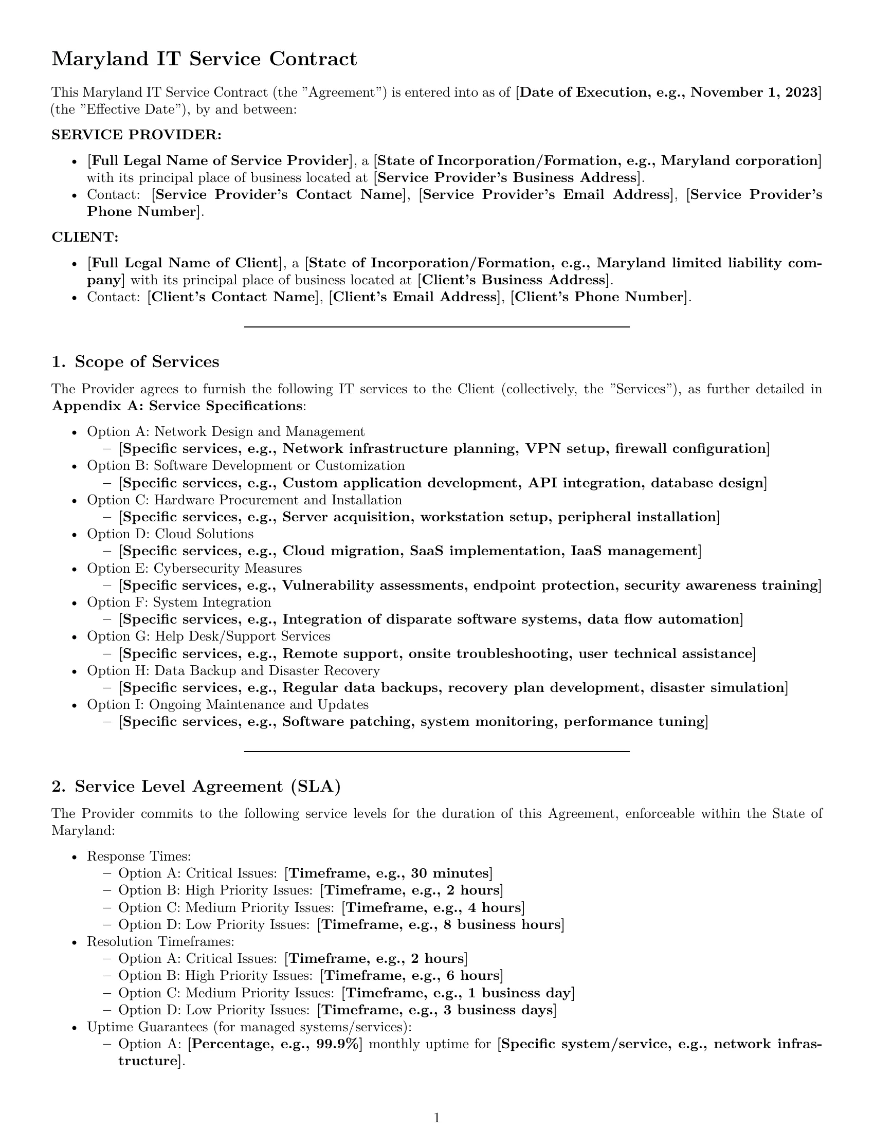 Preview page 1 of Pro Maryland IT service contract template