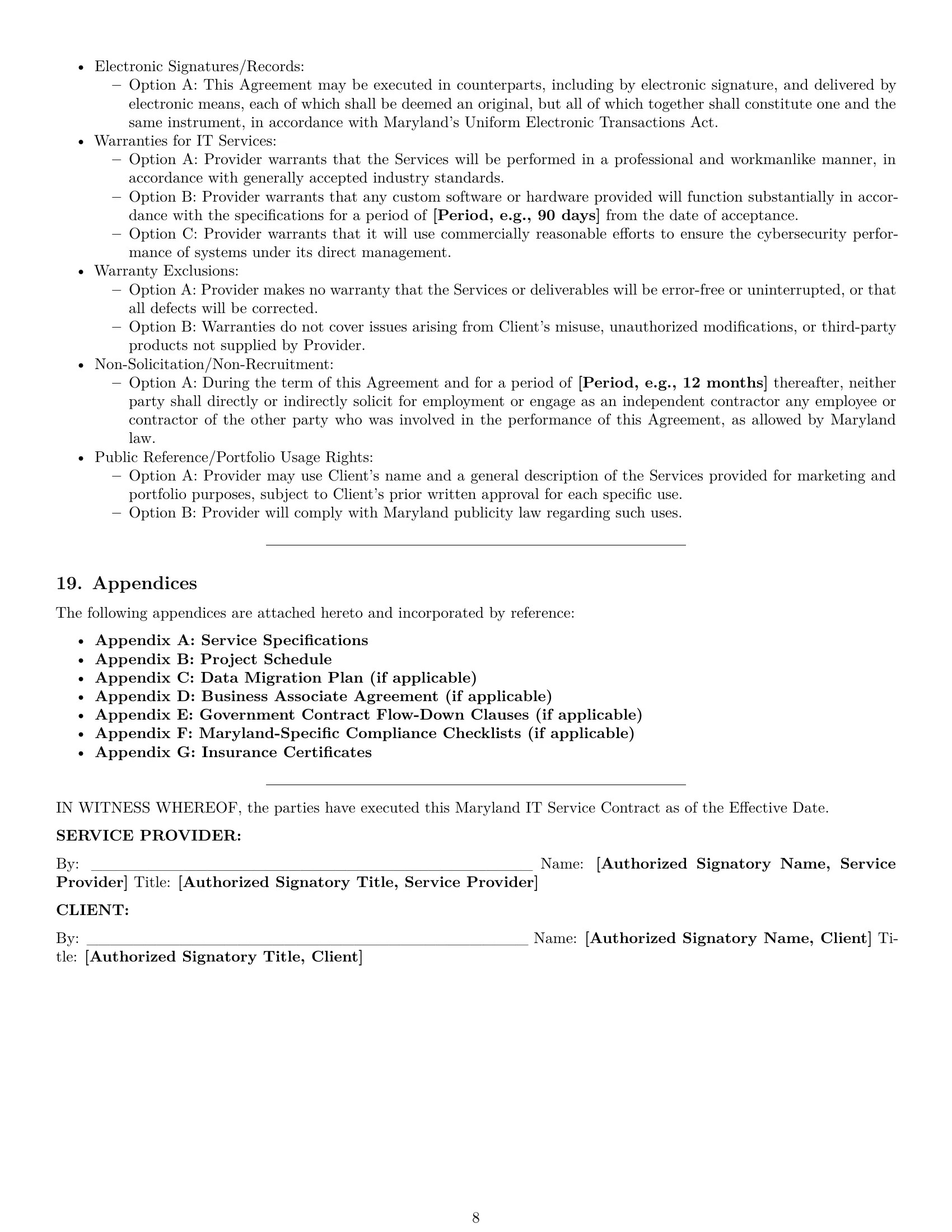 Preview page 8 of Pro Maryland IT service contract template