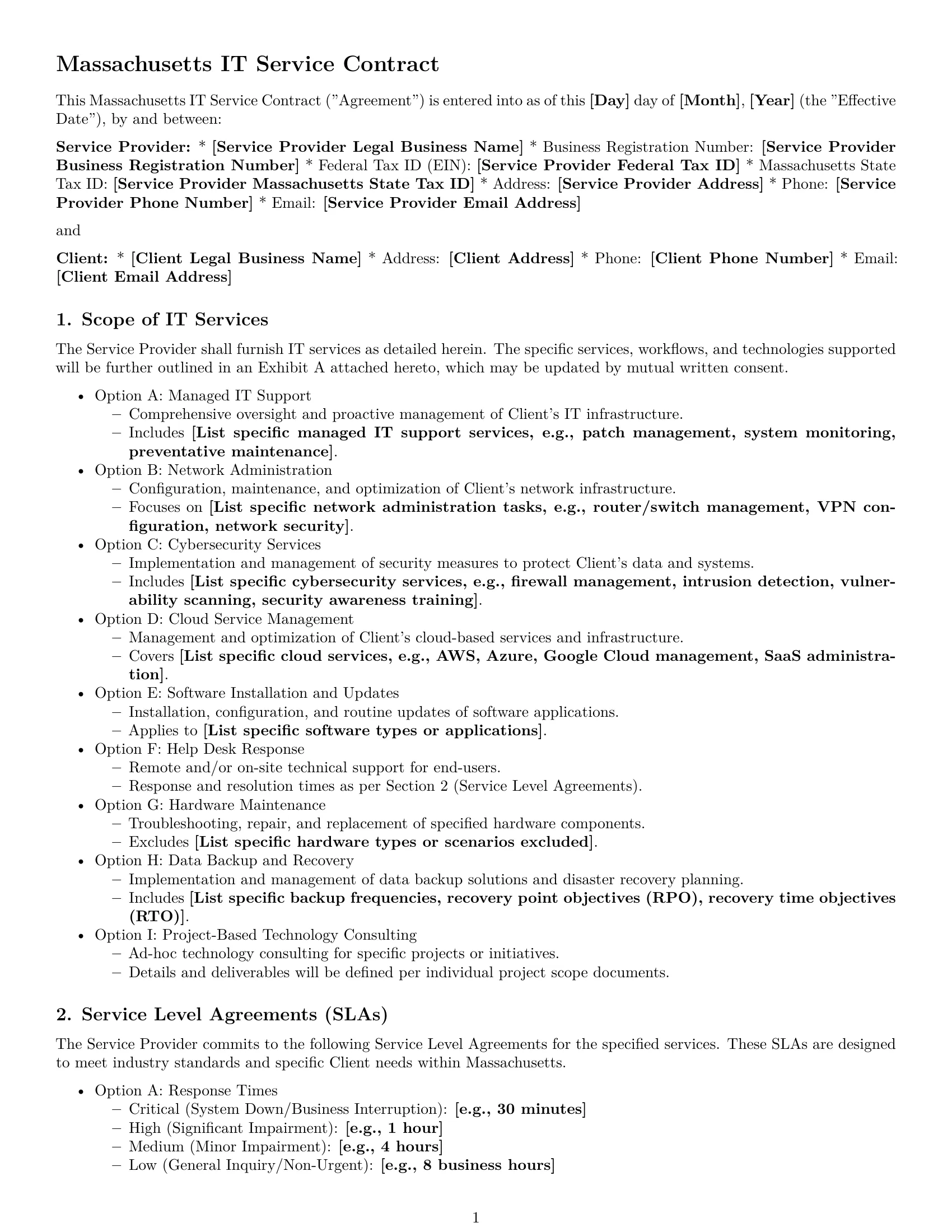 Preview page 1 of Pro Massachusetts IT service contract template